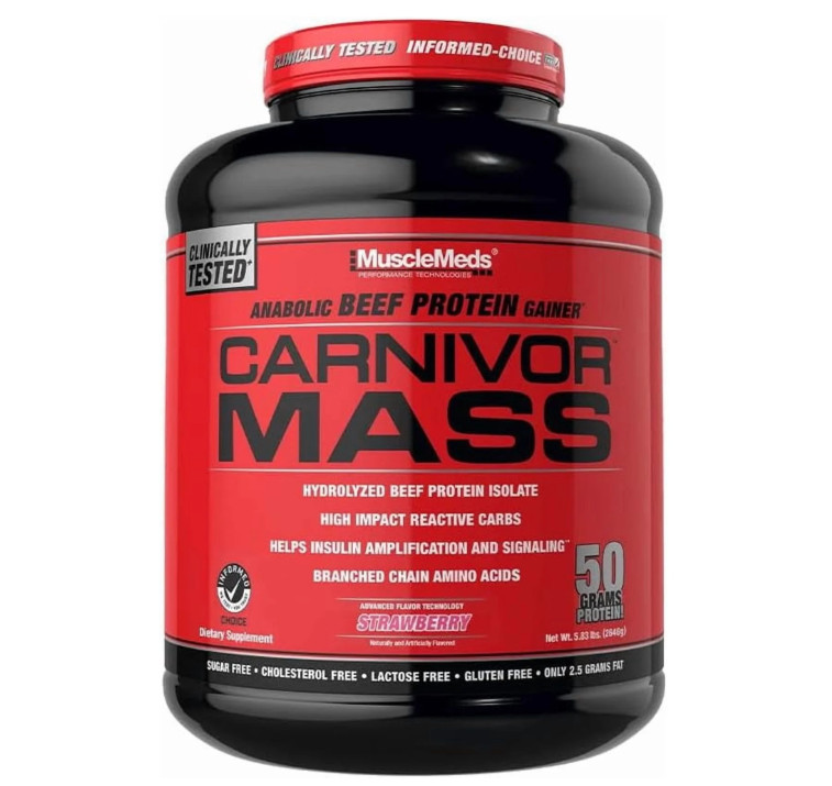 MuscleMeds Carnivor Mass Gainer, Strawberry, 6 lb, 50g Protein