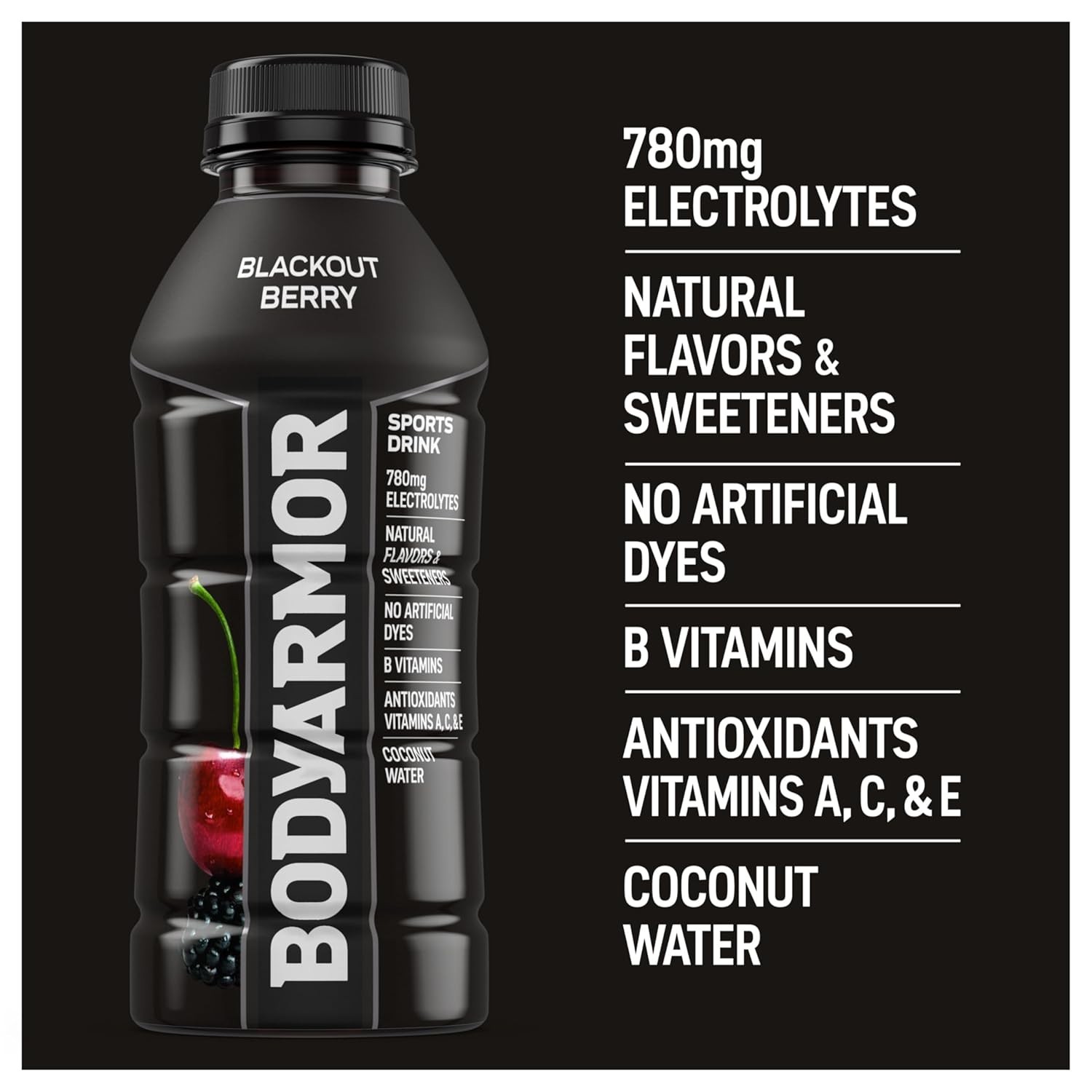 Sports Drink BodyArmor Blackout Berry 16 Fl Oz Electrolytes Hydration
