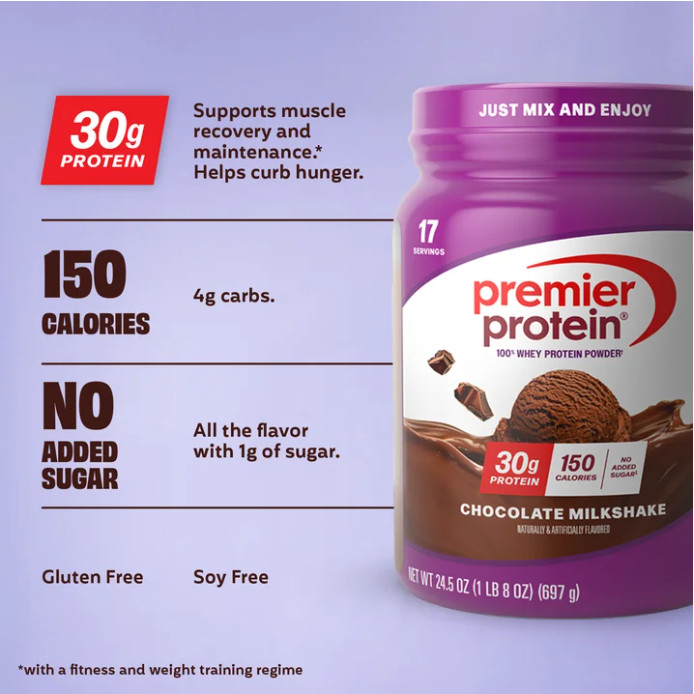 Premier Protein 100% Whey, Chocolate Milkshake, 30g, 24.5 oz