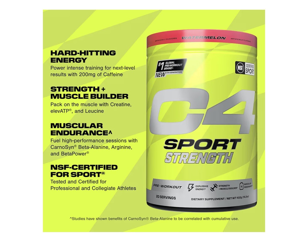 C4 Sport Strength, Pre-Workout, Watermelon, 14.2 oz : 01/2026