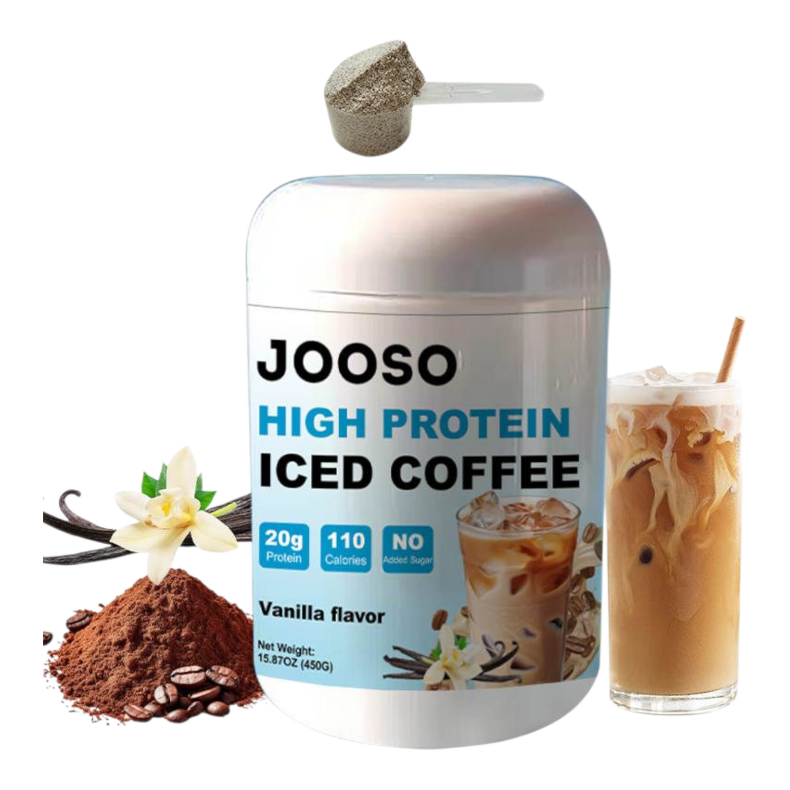 Jooso High Protein Iced Coffee, vanillaflavor, 15.87 oz (450g)