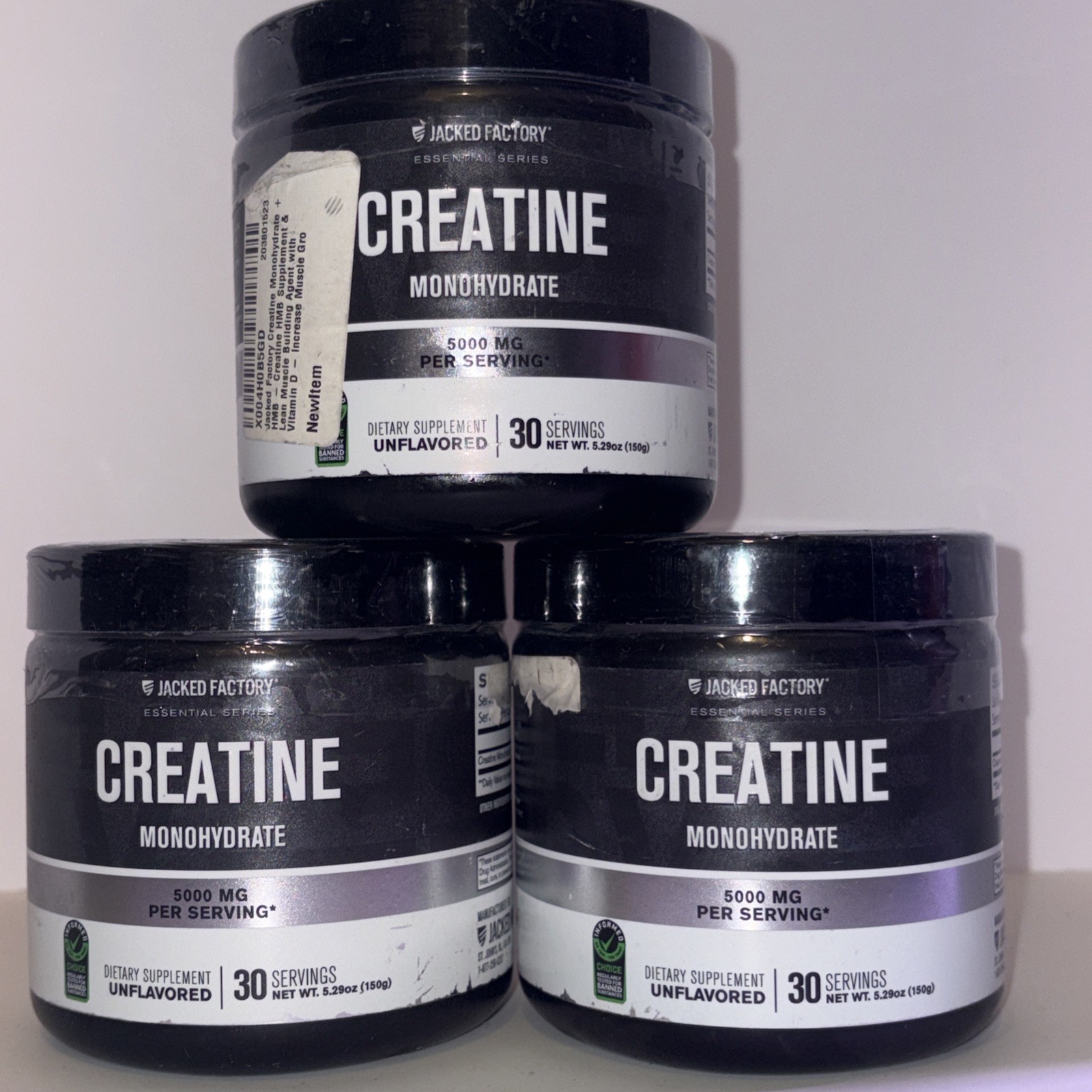 Creatine Monohydrate, Unflavored, 5000mg Three Pack 5.29 Oz Each Exp 09/2026
