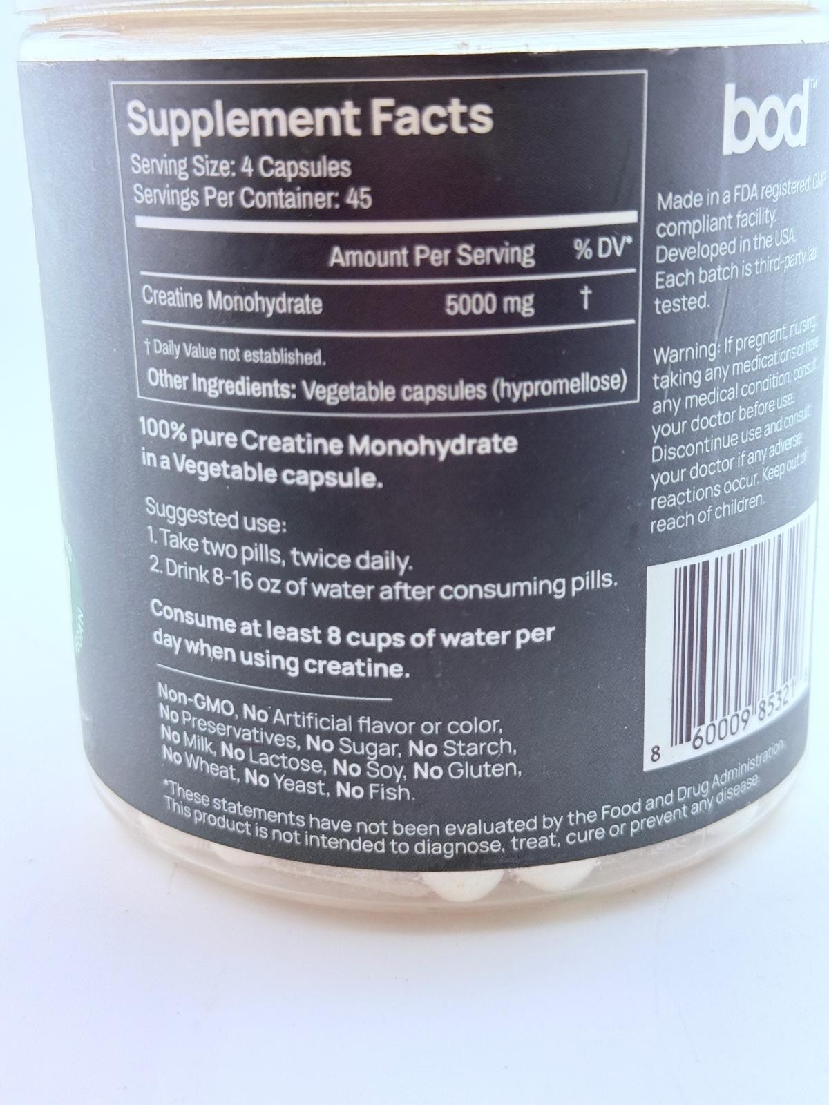 Creatine Monohydrate Pills – Muscle Builder, 180 Capsules, 45 Servings – 09/26