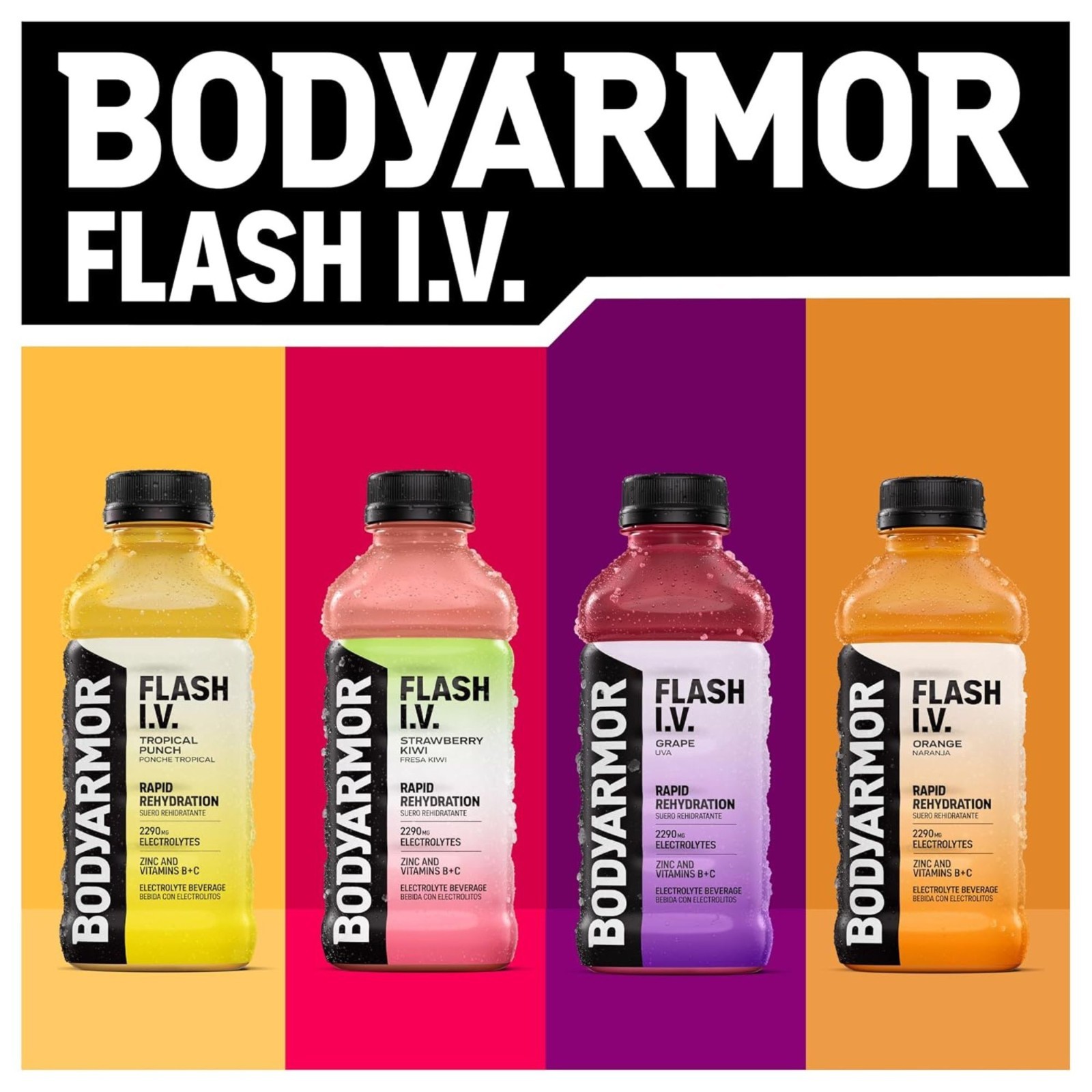 BODYARMOR Flash I.V. Rapid Rehydration – 4 Flavor Variety Pack – 16oz Bottles