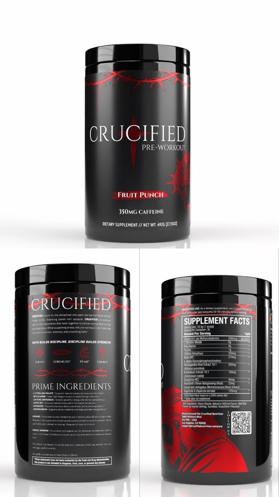 CRUCIFIED High Stim Pre-Workout 350mg Caffeine FREE POCKET BIBLE WITH PURCHASE.