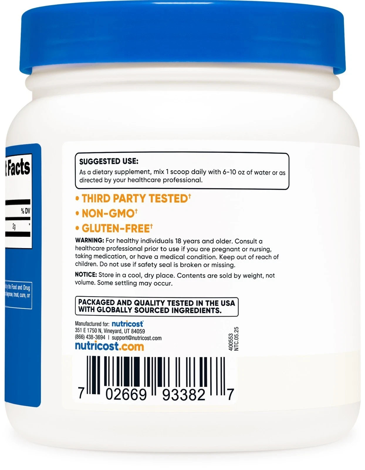 Nutricost Taurine Powder 500 Grams – 250 Servings, 2000mg Per Serving