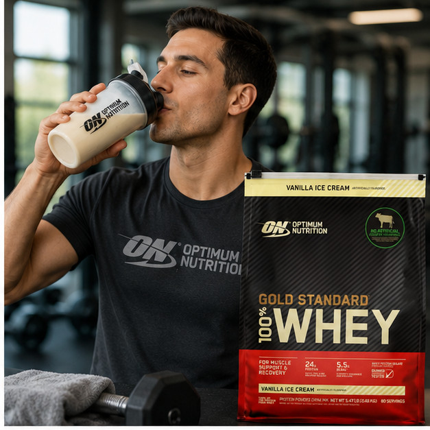 2-Pack Optimum Nutrition Gold Stnd 100% Whey Protein Powder Vanilla Ice Cream