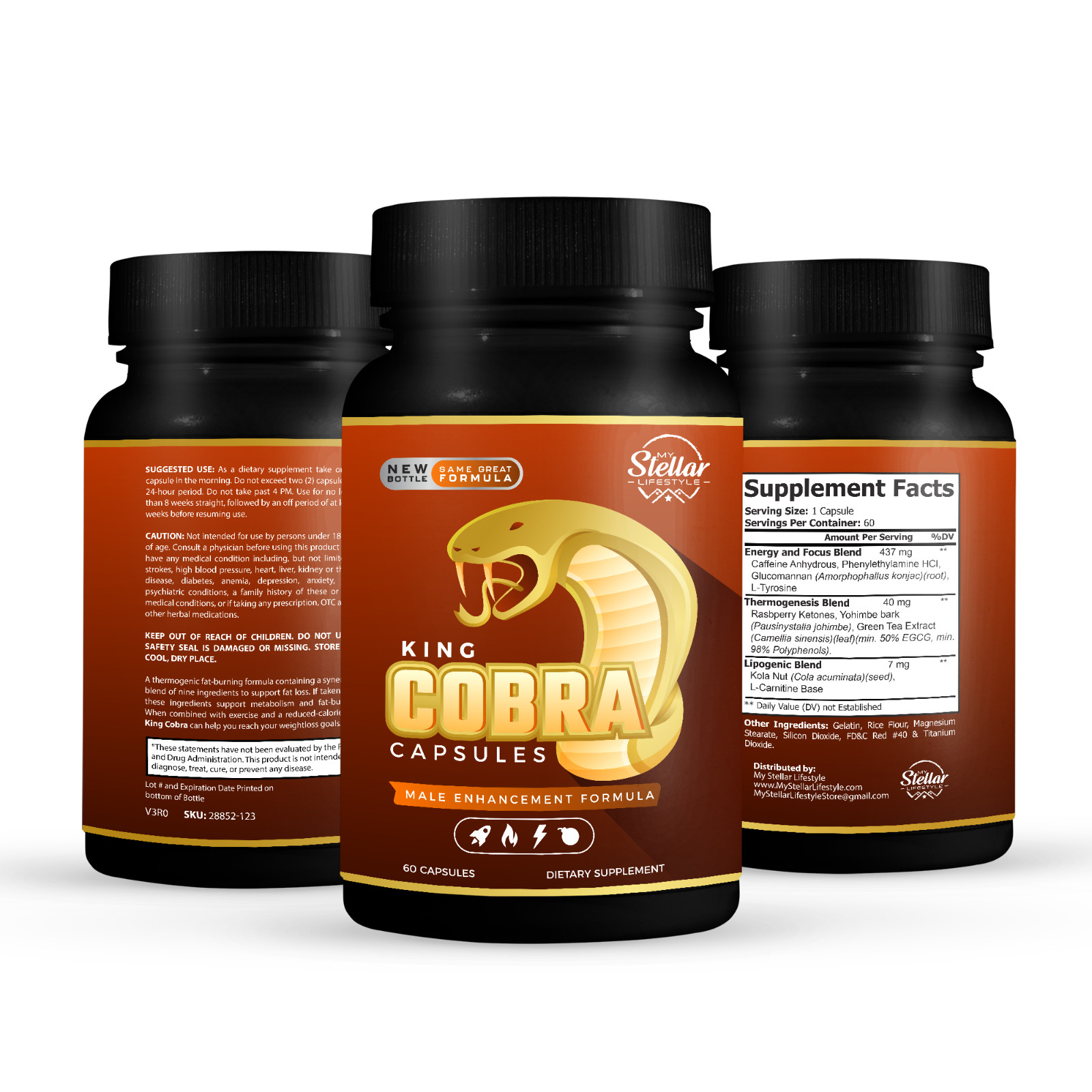 5 Pack King Cobra Capsules for Men-New Improved Formula-60 Capsules x5