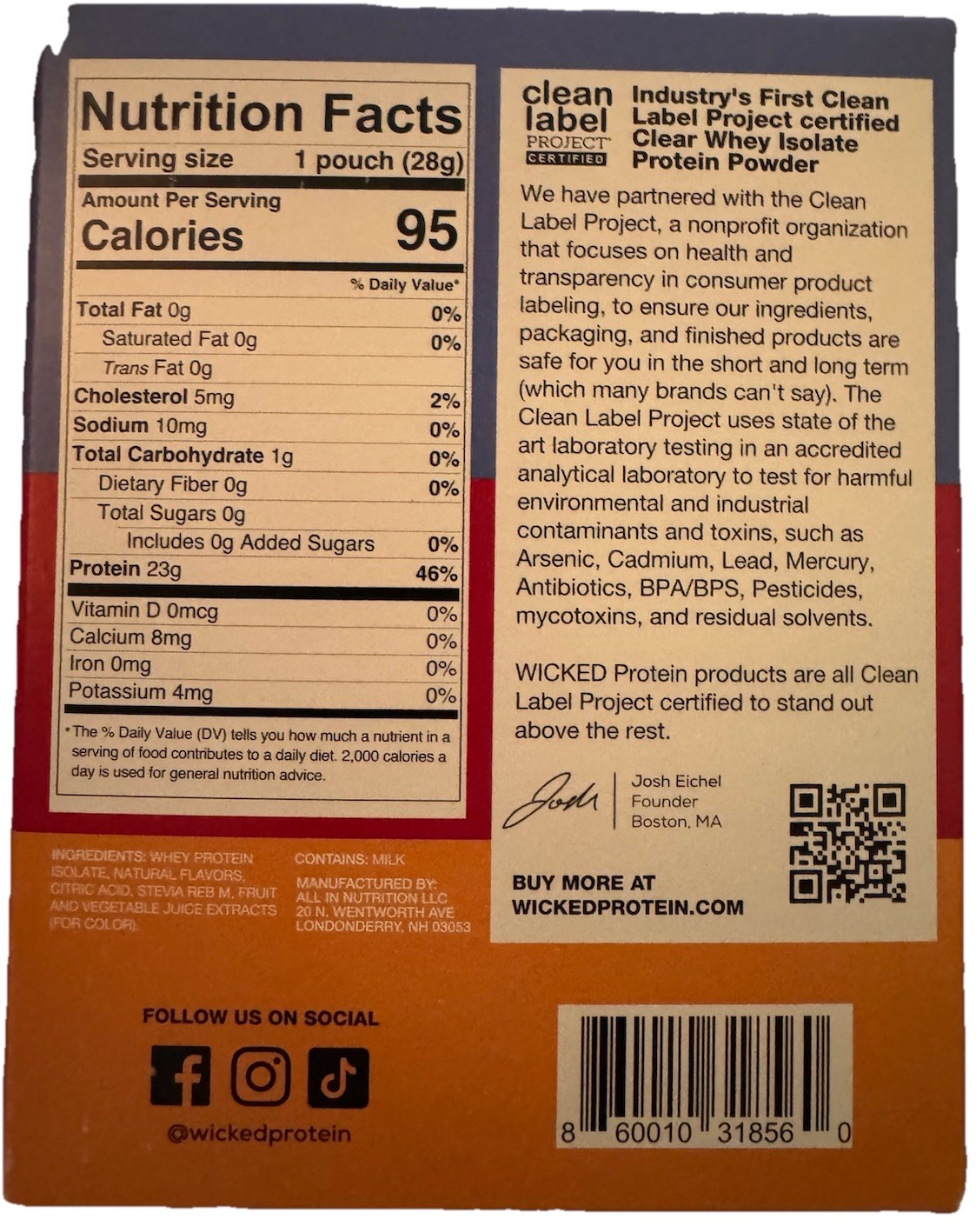 Wicked Protein Clear Whey Isolate Protein Powder Variety 6 Pk Rasp/cherry/punch