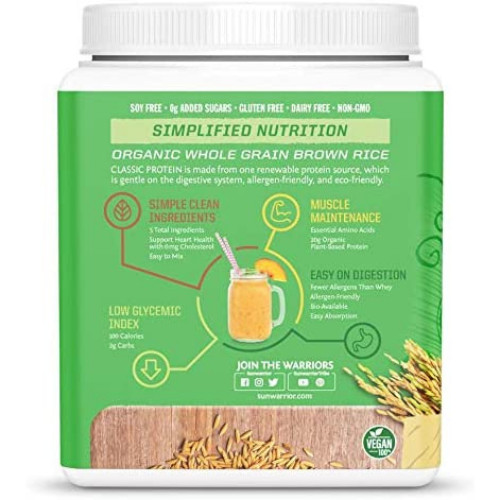 Sunwarrior Organic Classic Vanilla Protein – Plant-Based Protein Powder, 375g