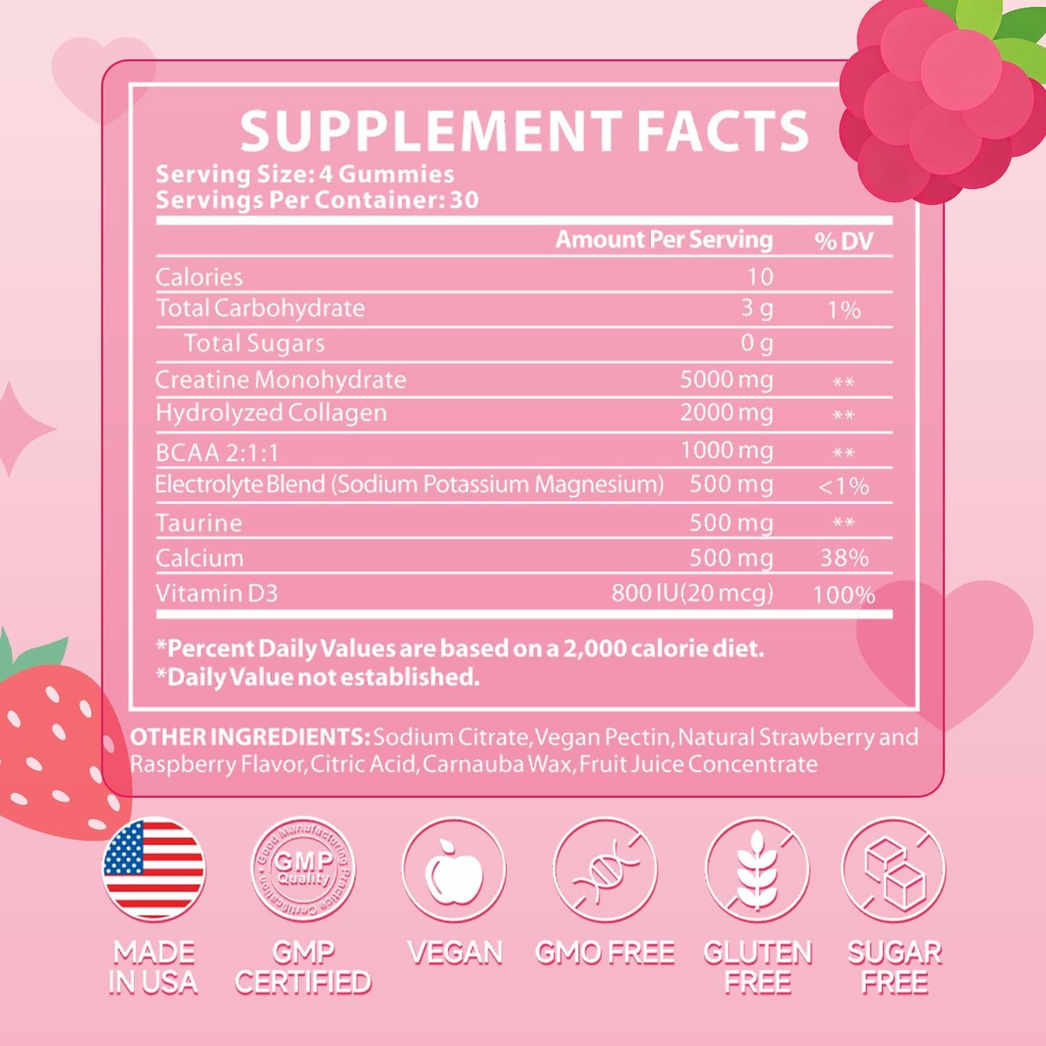 Creatine Gummies for Women with Collagen BCAA, Taurine, Electrolytes 120 gummies