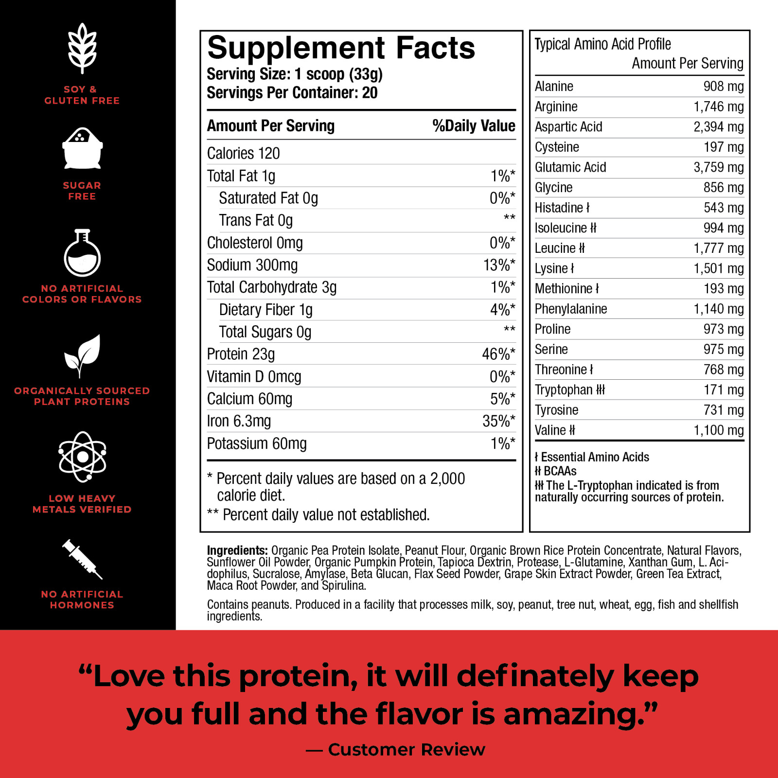 Tripact Vegan Protein–Non-GMO–Organic Plant Proteins–Peanut Butter Vanilla