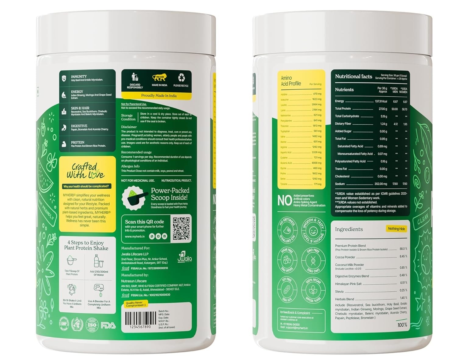 Plant Protein Powder | Pea And Brown Rice Protein Powder High Protein Powder 1kg