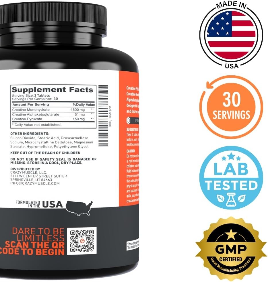 Creatine Pills, 5g 3X Pure Creatine Monohydrate Pills, Pre Workout Bulk Muscle M