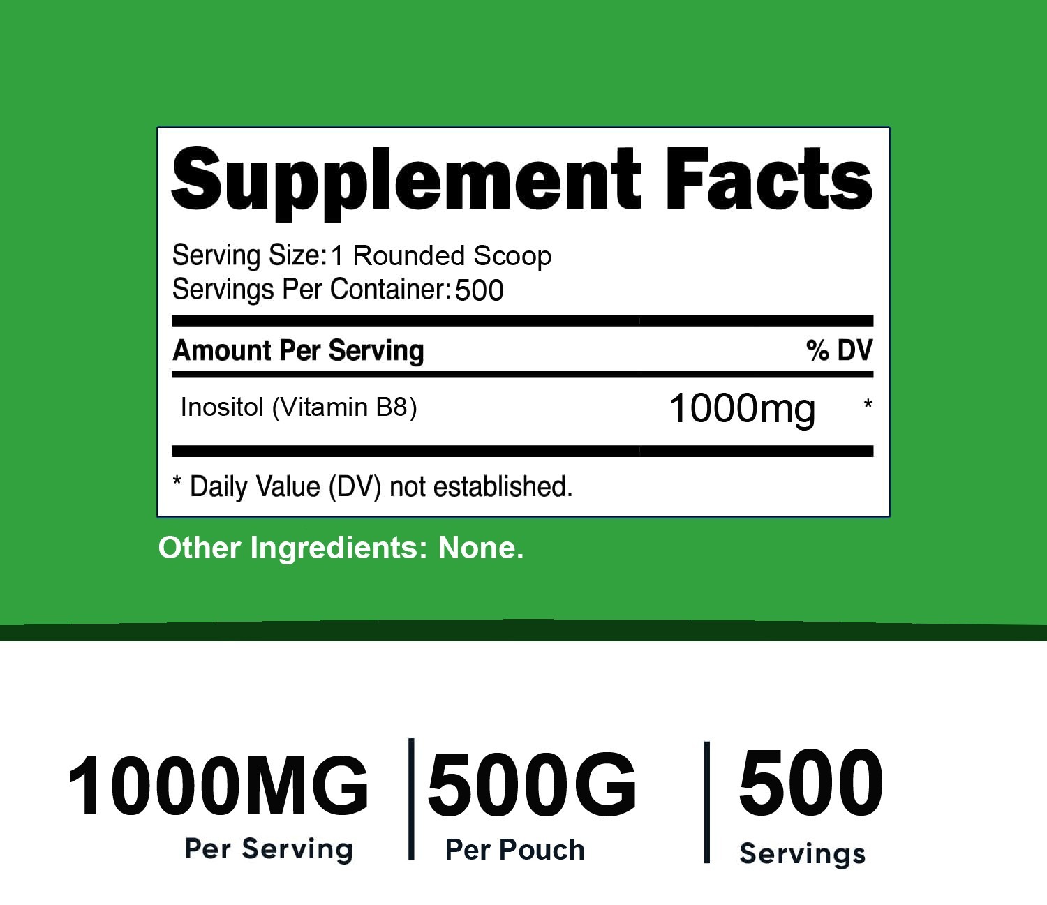 1.1lb (500g) PURE INOSITOL POWDER PHARMACEUTICAL GRADE By FDC Nutrition