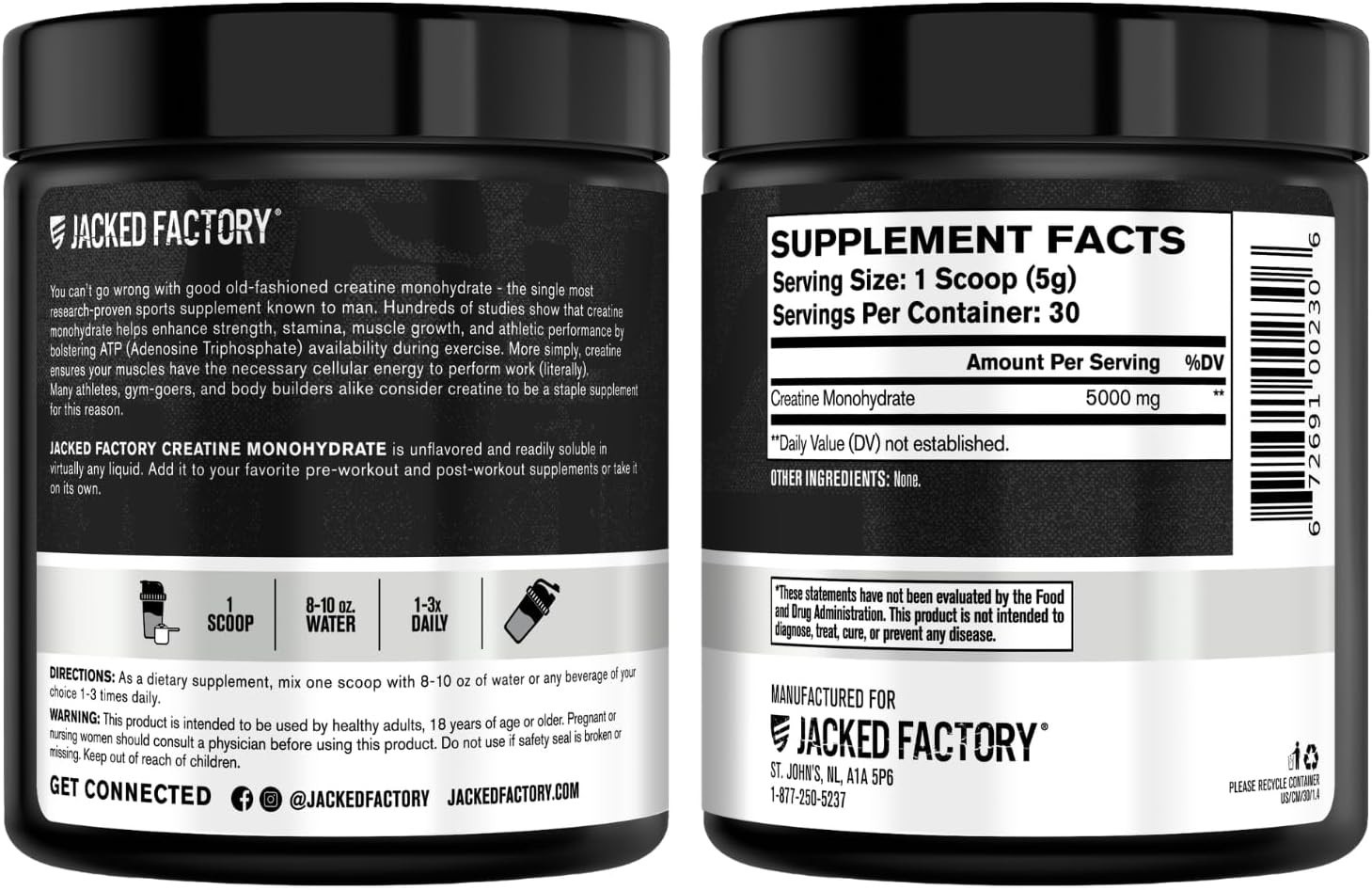 Jacked Factory Creatine Monohydrate Powder 150g – 5g Daily Creatine Supplement f