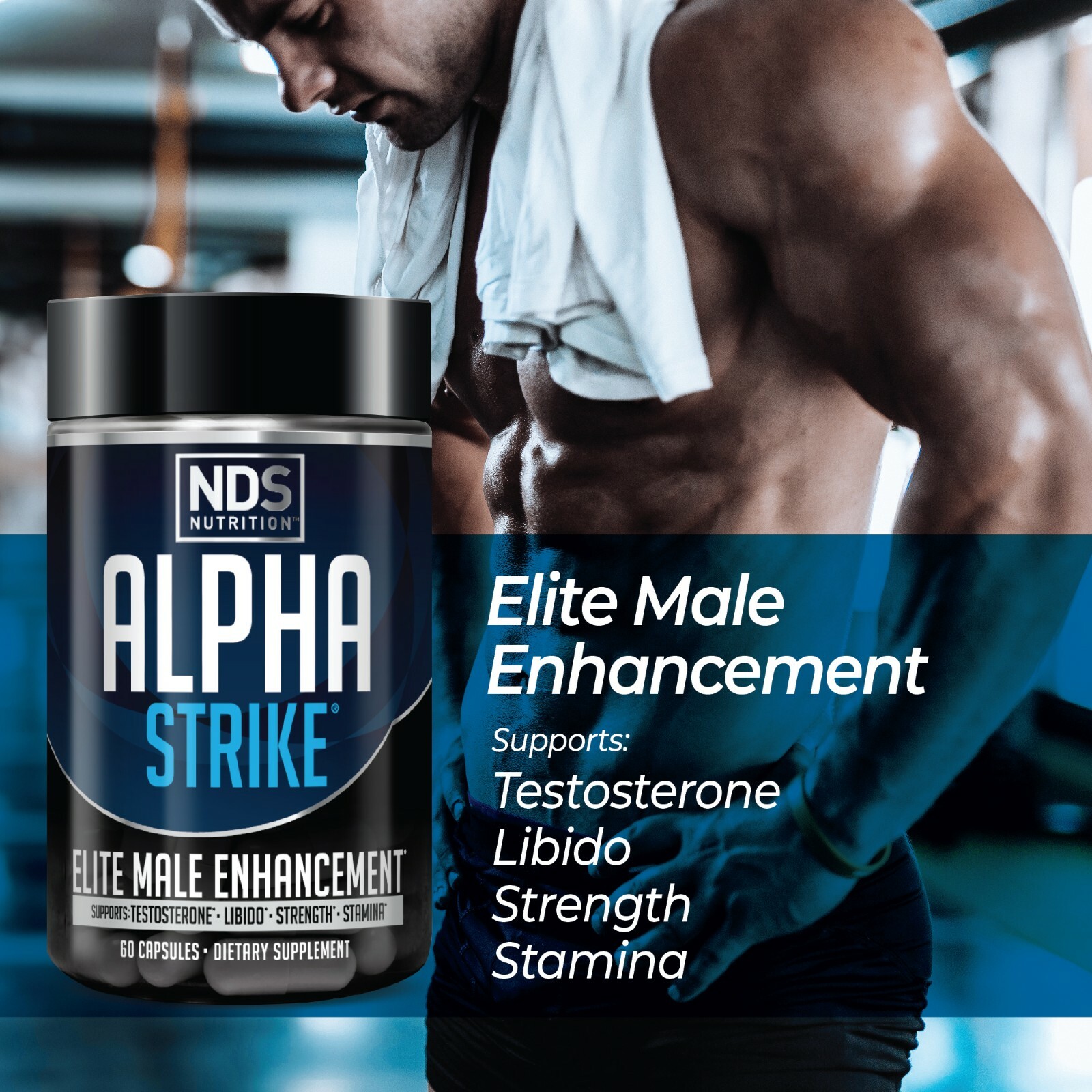 ALPHA STRIKE Testosterone Boosting Formula for Muscle-Strength-Libido (60 Caps)