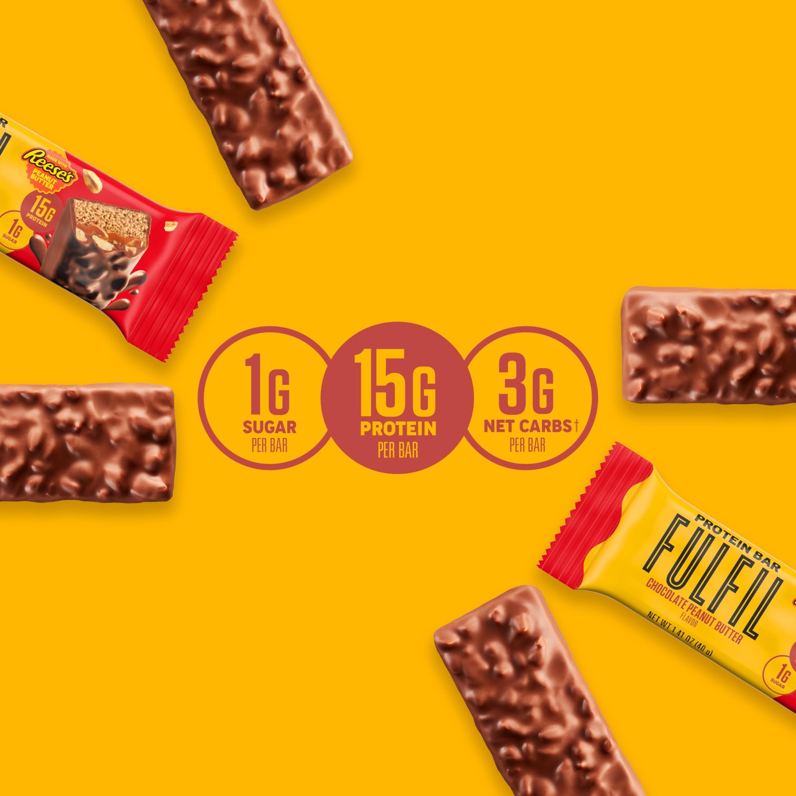 Fulfil Chocolate Peanut Butter Flavored Protein Bar Made Reeses Peanut Butter