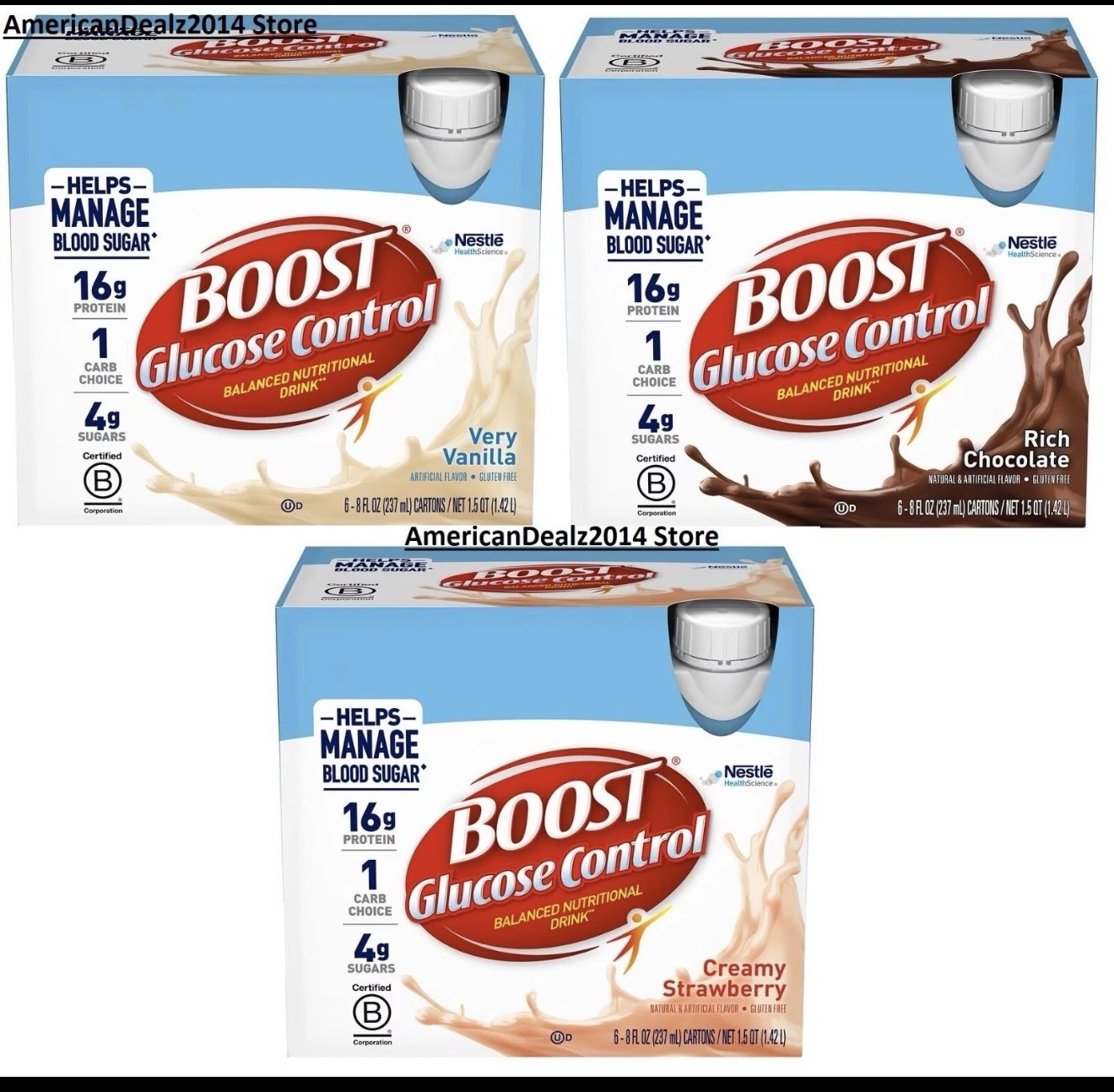 BOOST Glucose Control Rich Chocolate Liquid Drink 6×8 fl oz Gluten-Free