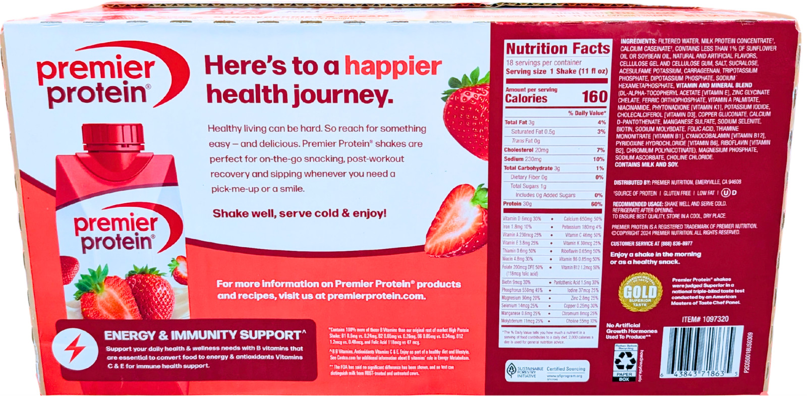 Premier 30g Plus High Protein Shake Strawberries & Cream 18 Ct x 11 Fl Oz 03/27