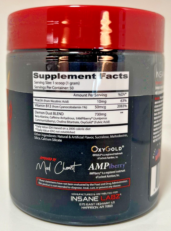 Insane Labz Demon Dust Mind Altering Intense Pre-Workout 50 Serving Deminted New