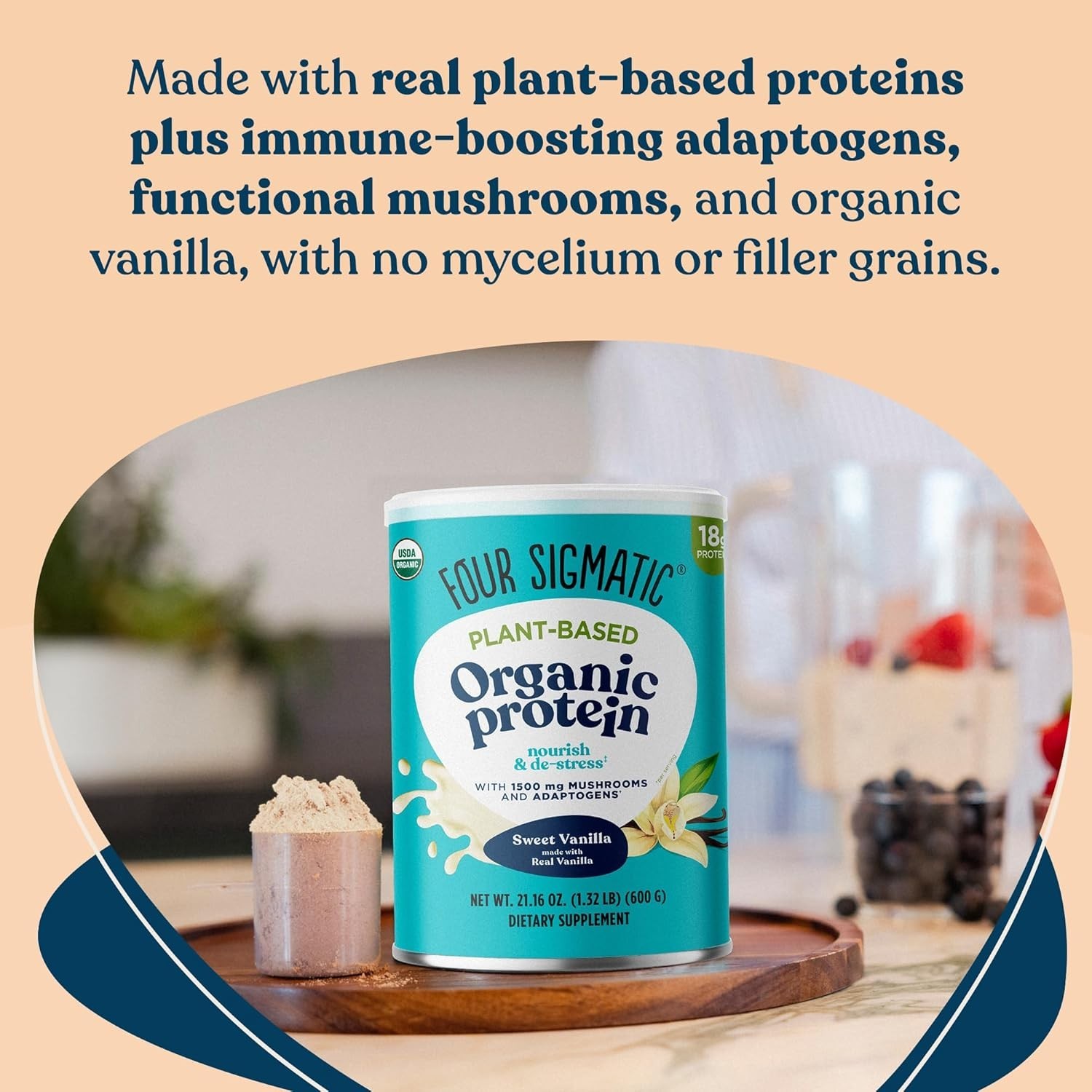 Vegan Protein Powder with Adaptogens 15 Servings 18g Plant Based Protein