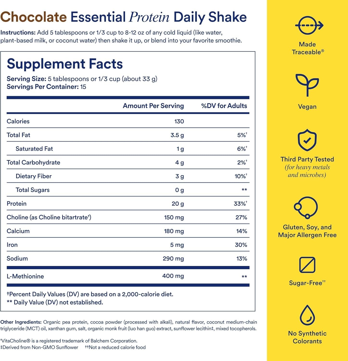 Vegan Pea Protein Powder 1 Lb Chocolate 20g Protein BCAA Amino Acid Sugar-Free