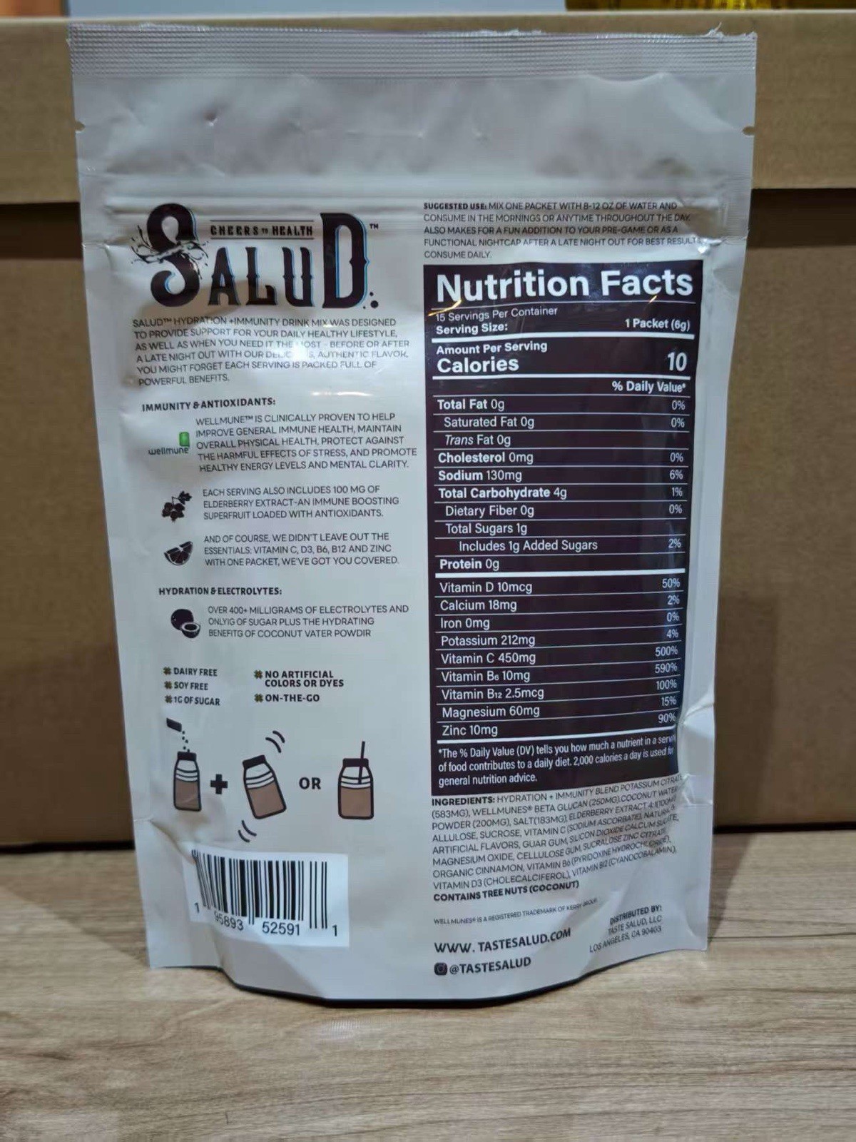 Salud Hydration + Immunity Electrolyte Drink Mix Horchata 15 Packs Vegan
