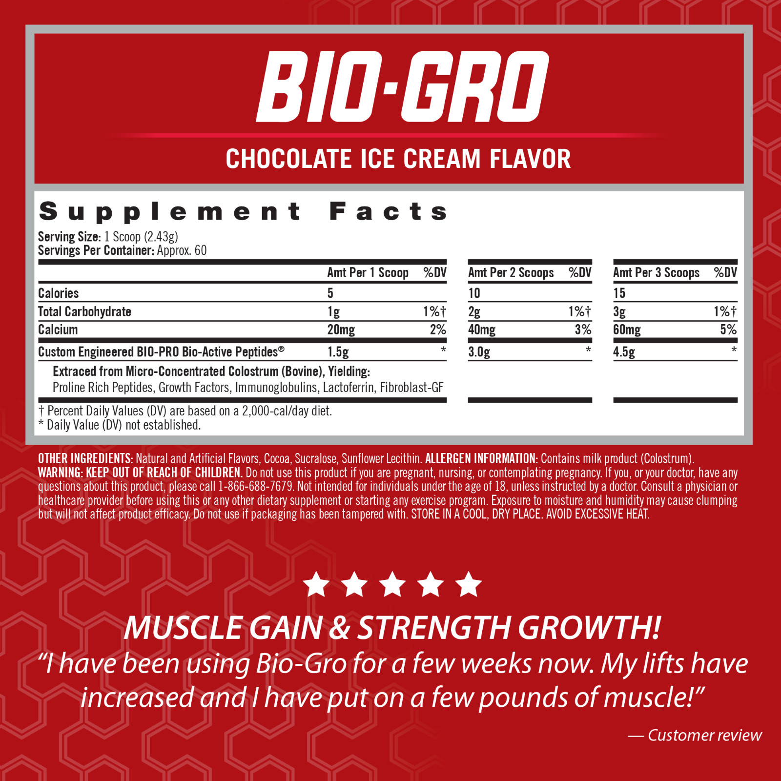 BIO-GRO Protein Muscle, Strength & Recovery – Chocolate Ice Cream / 60 Servings