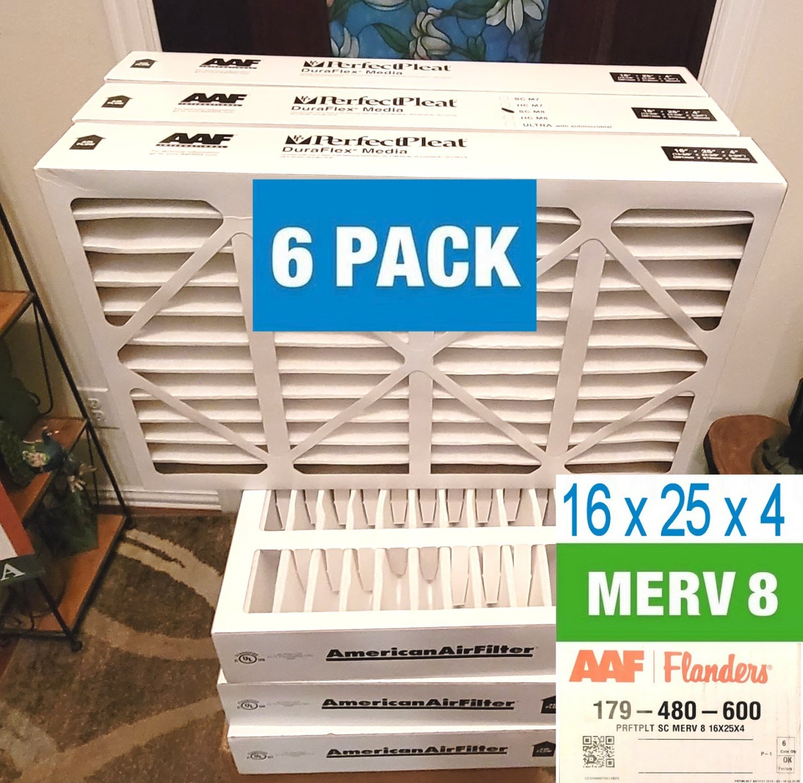 6-Pack AAF FLANDERS 16x25x4 Pleated MERV 8 Air Filters HVAC AC Furnace 179480600