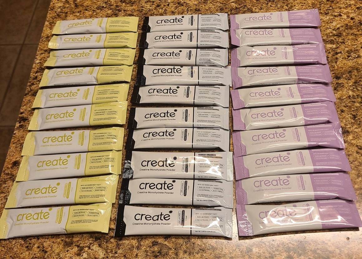 Create Creatine Monohydrate Powder Sticks-30 ct Variety Lemon Lime-Mix Berry etc