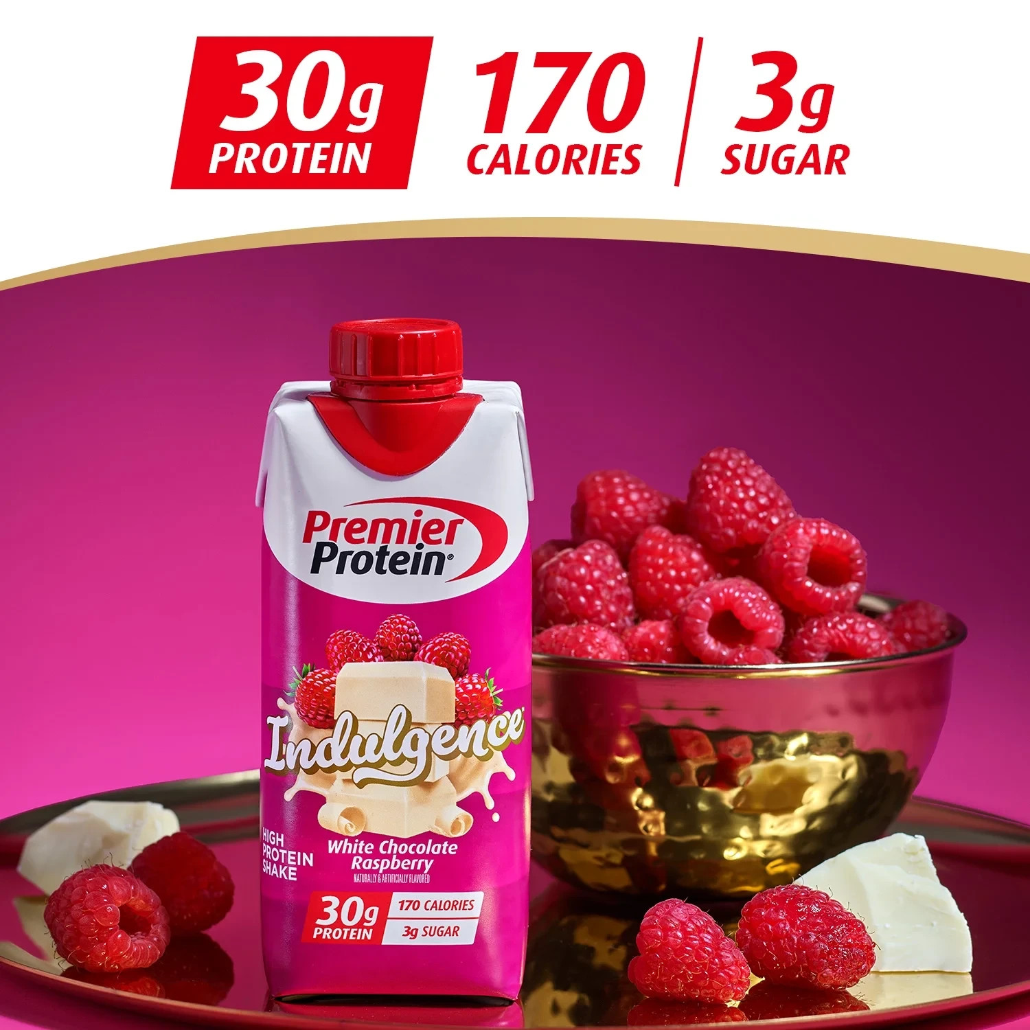 Premier Protein Indulgence Protein Shake, White Chocolate Raspberry, 30g Protein