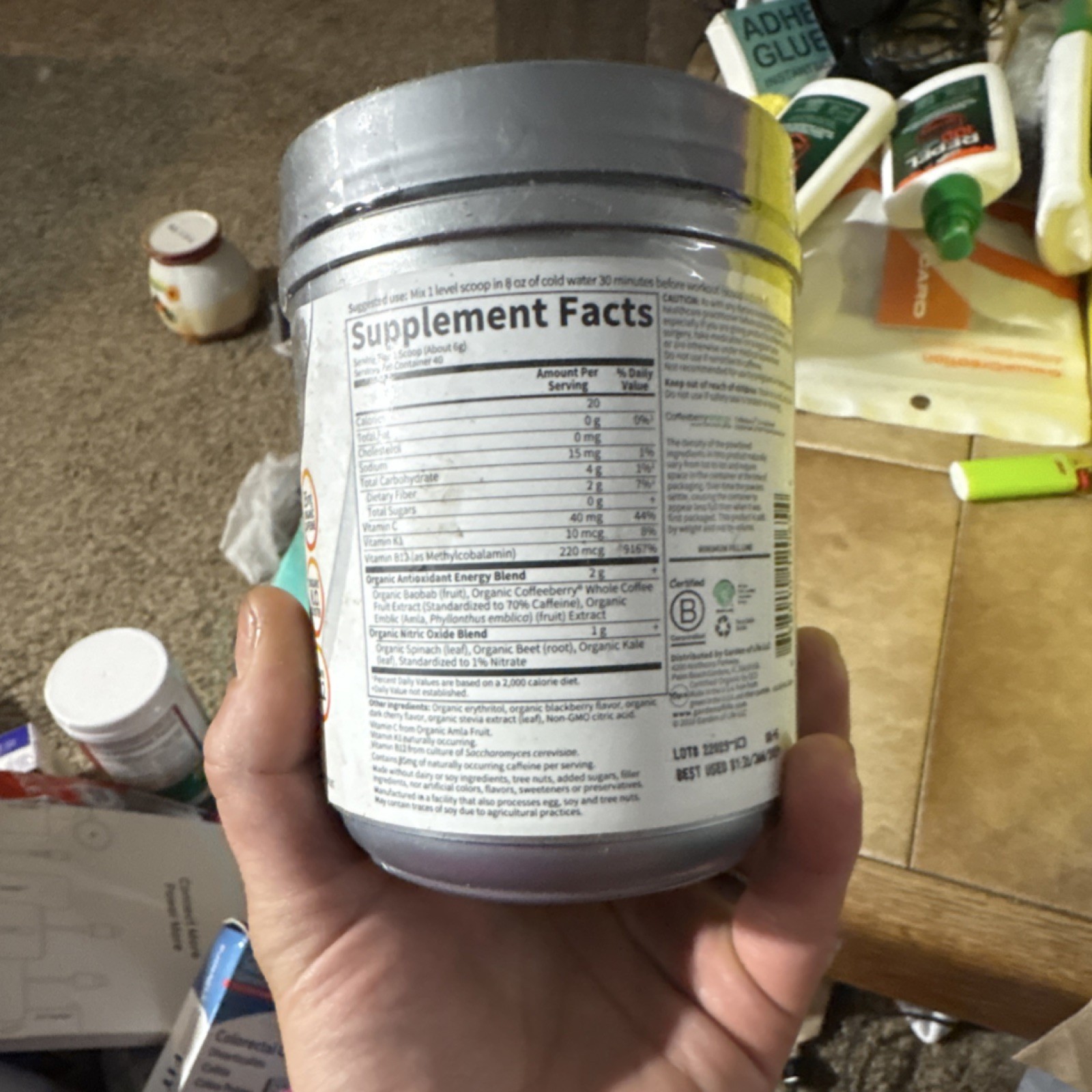 Garden of Life Sport Pre-Workout Powder Blackberry Cherry 40 Servings Vegan