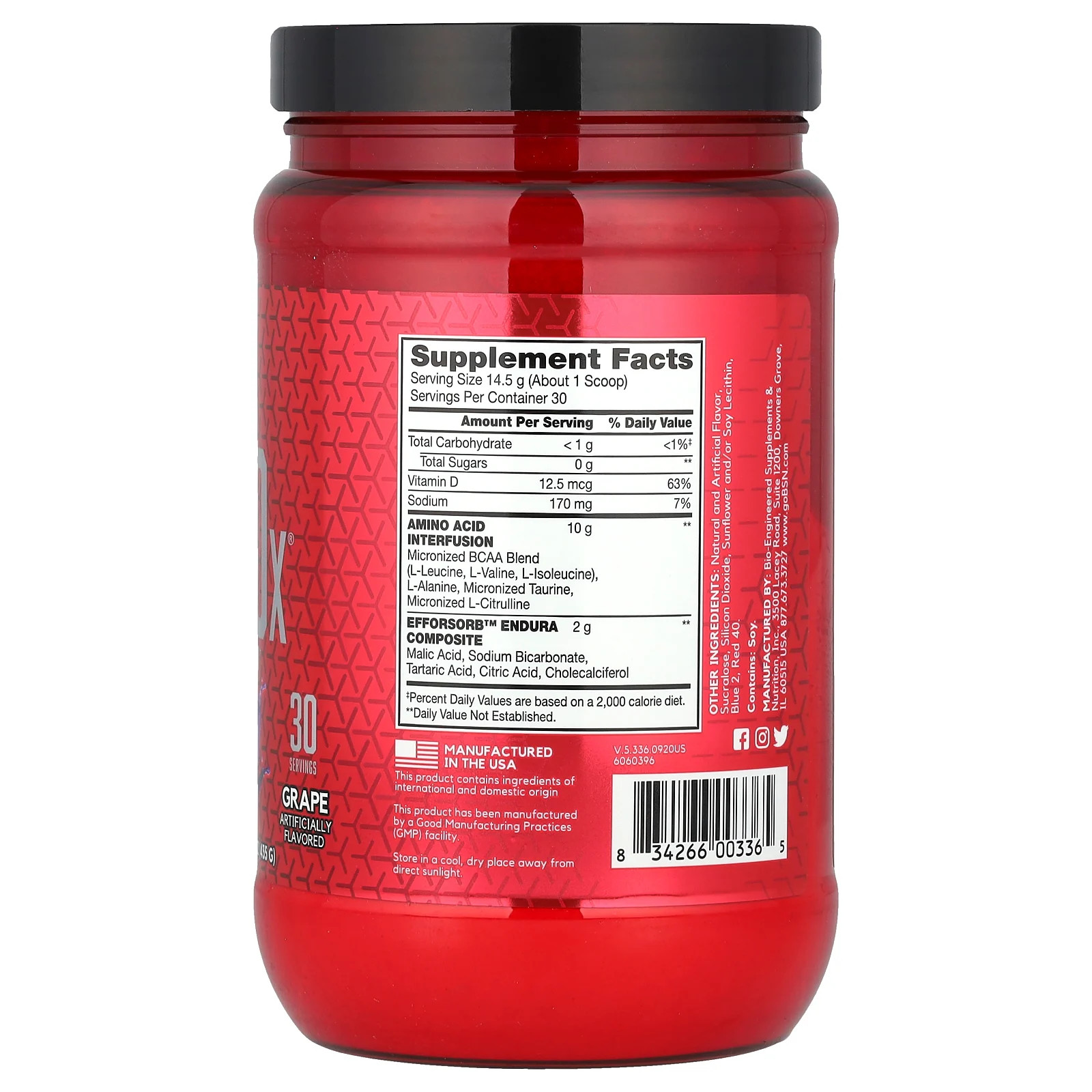 BSN Amino-X Endurance Recovery Agent Grape 15 3 oz 435 g GMP Quality Assured