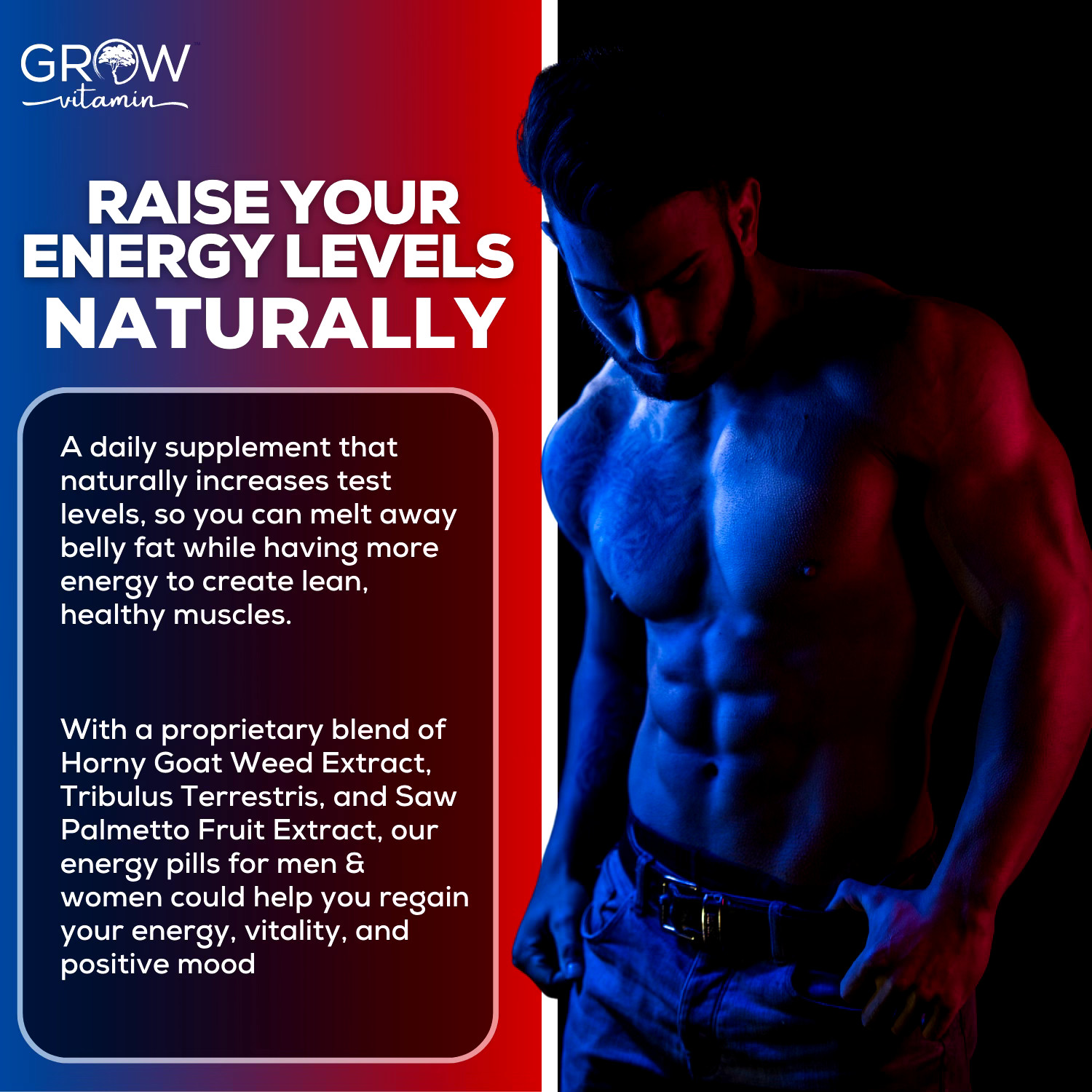 Grow Vitamin Testosterone Booster, Stamina-Energy-Strength