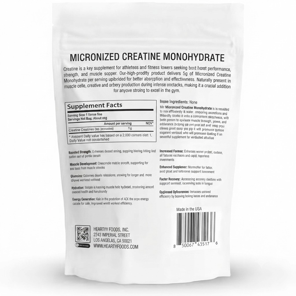 HEARTHY FOODS Creatine Monohydrate Micronized Powder 500G – 100 Servings, 5000mg