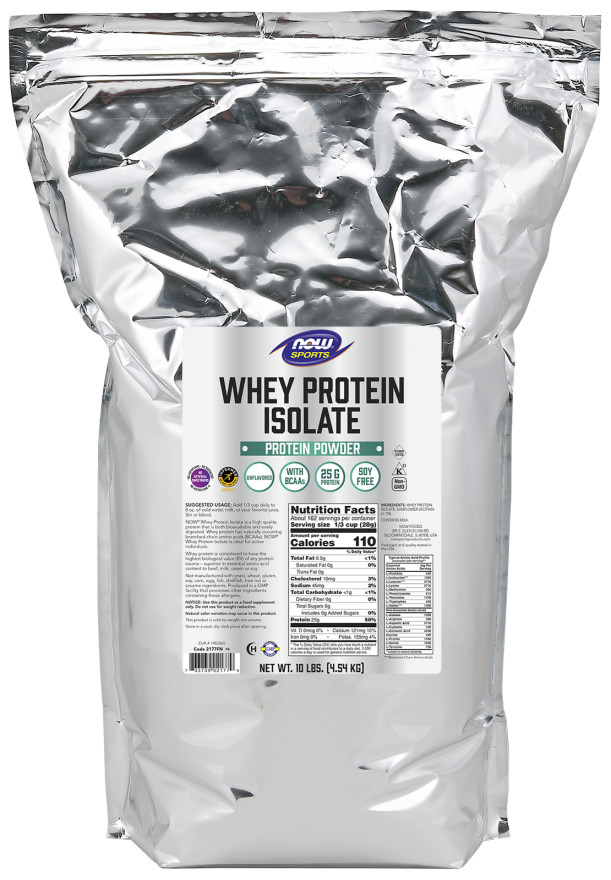 NOW FOODS Whey Protein Isolate Unflavored Powder 10 lbs. 03/28EXP