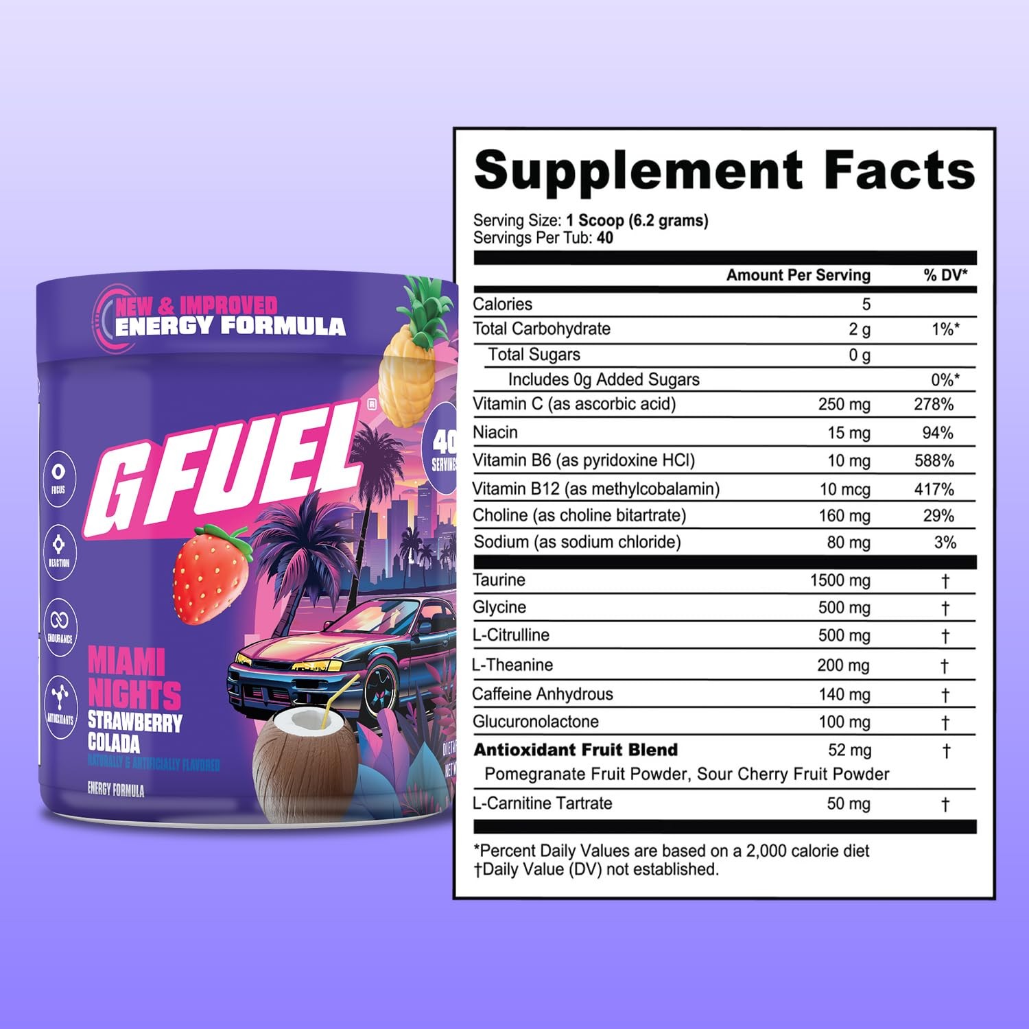 G Fuel Miami Nights 2.0 Energy Drink Powder, 9.8 Ounce (Pack of 1), No Color