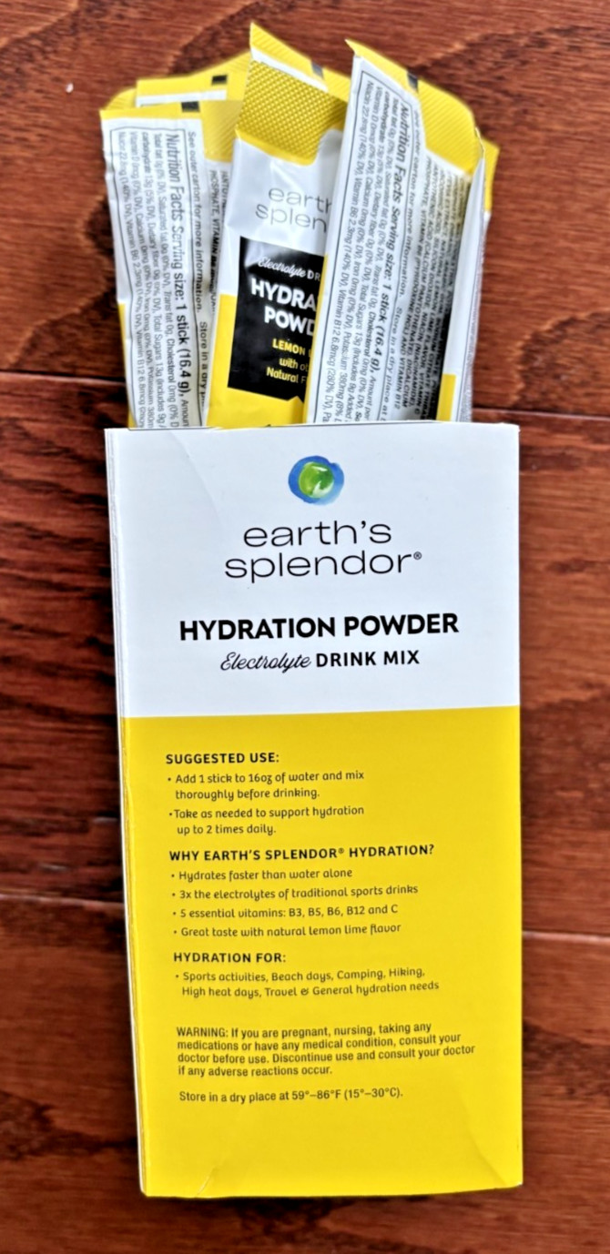 Earth’s Splendor Electrolyte Hydration Powder Drink MIx Lemon Lime 9 Packets New