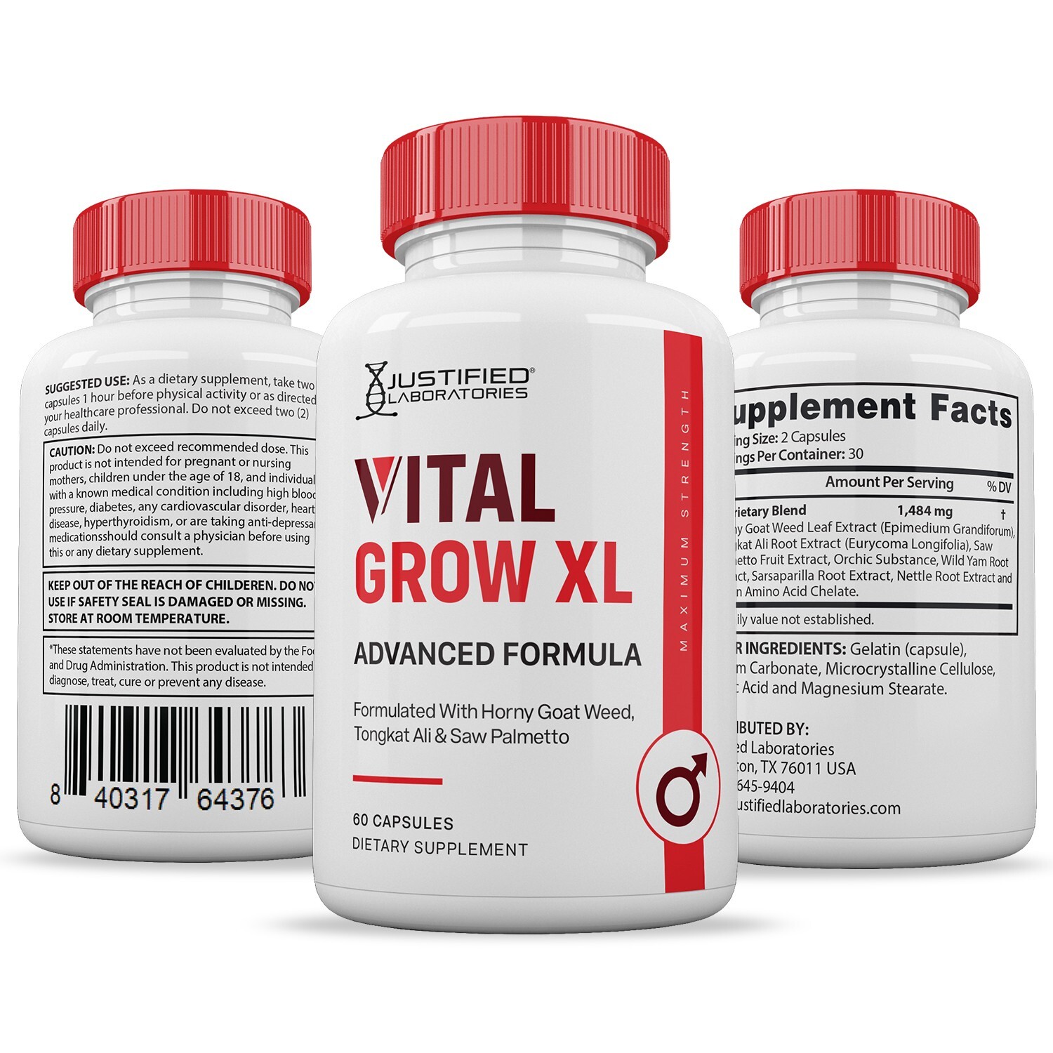 VItal Grow XL for Men Advanced Formula 1484MG Pills Vitamin Supplement