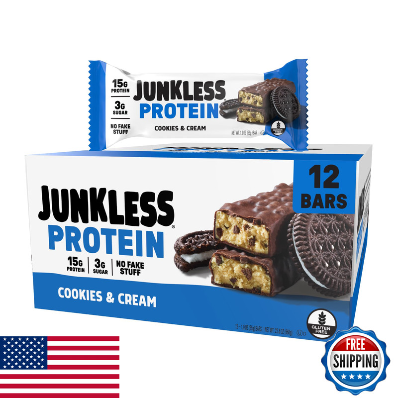 Junkless Cookies Cream Protein Bars 15G Protein No Added Sugar High Fiber