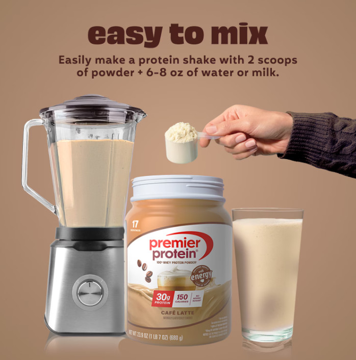 Premier Protein 100% Whey Protein Powder, Café Latte, 30g Protein, 23.9 oz, 1.5l