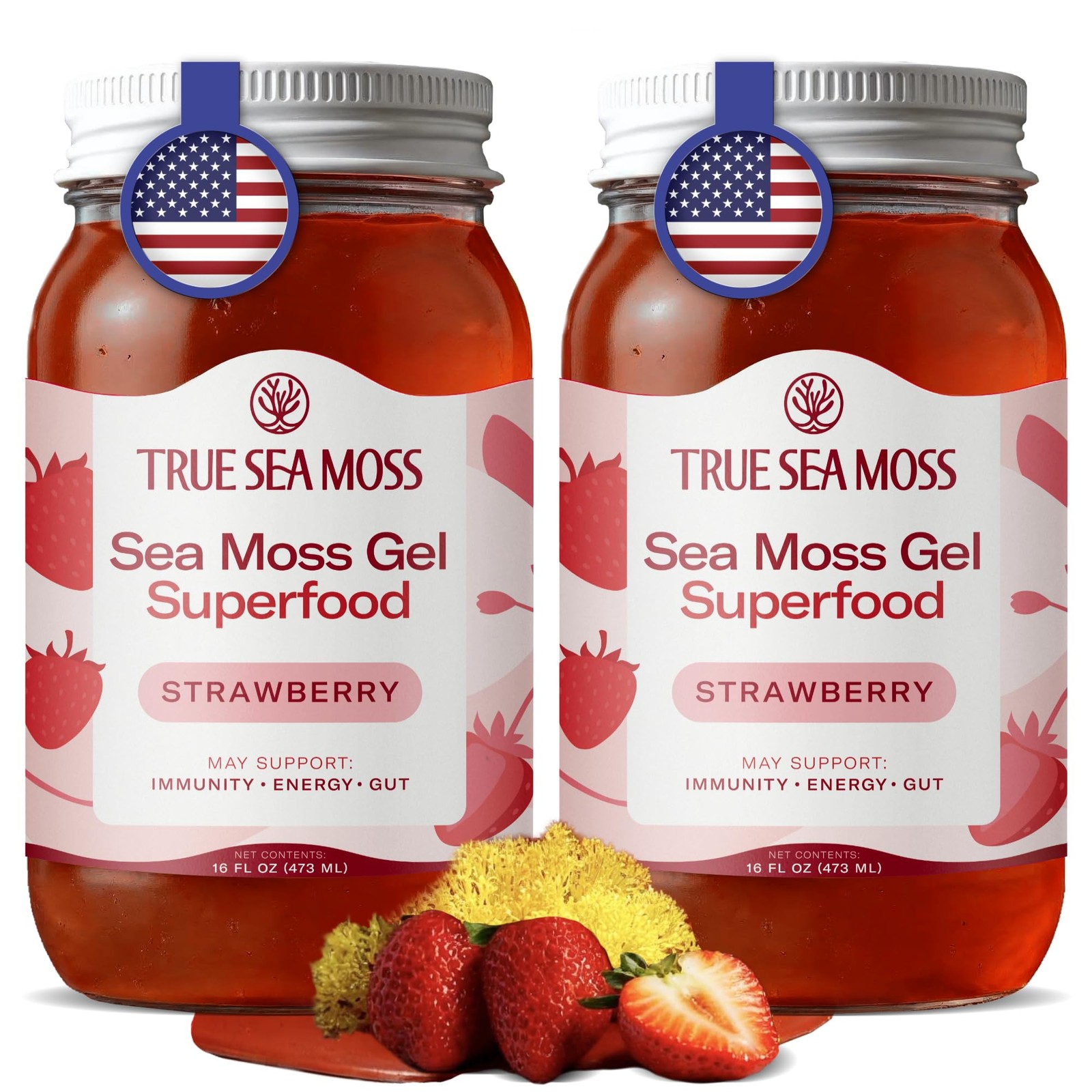 Sea Moss Gel – Wildcrafted, USA-Made, Strawberry Flavor, Pack of 2, Fresh & J…