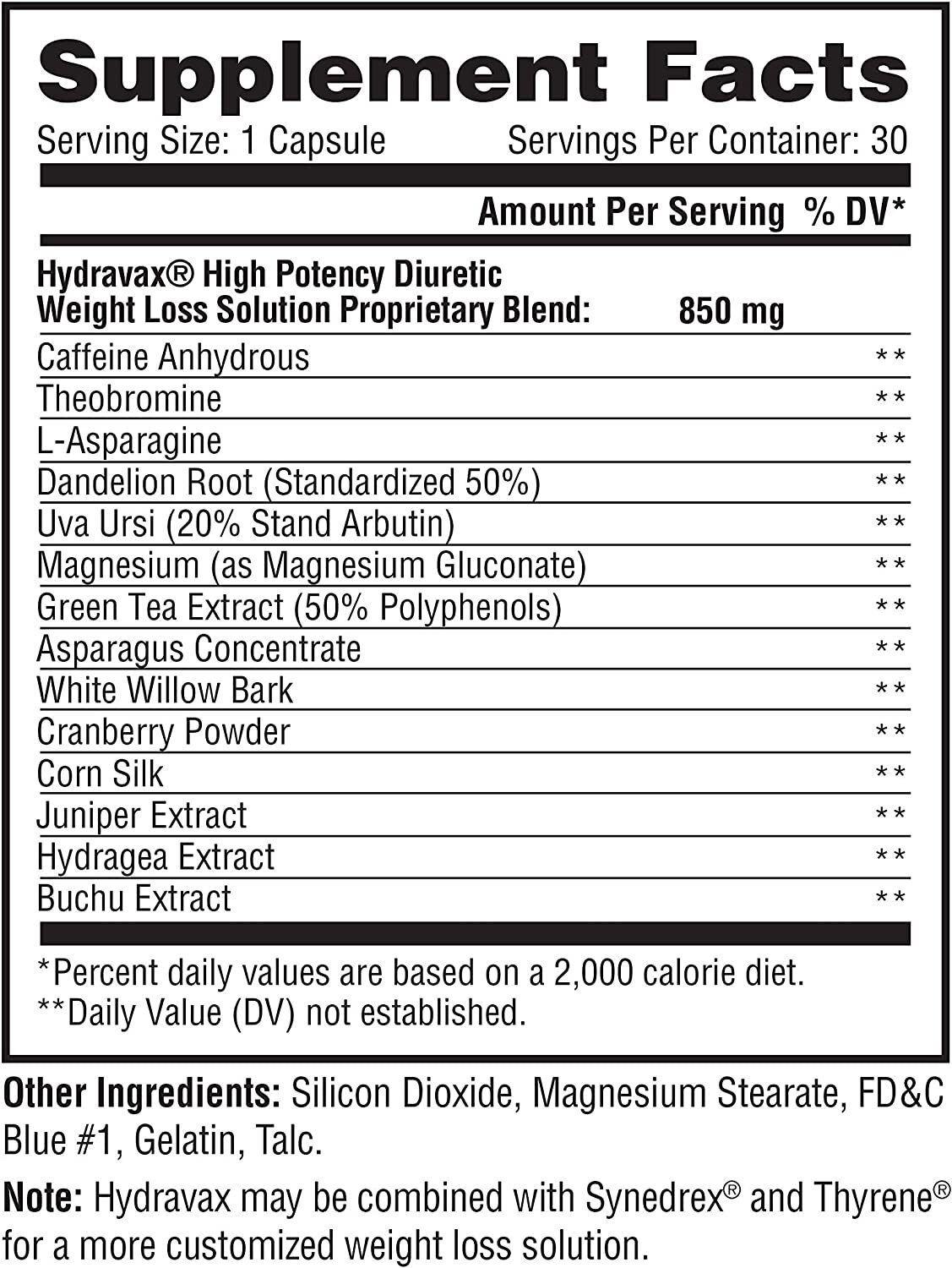 HYDRA VAX ELIMINATE WATER RETENTION-SEE INGREDIENT PANEL-30 CAPS-FREE SHIP
