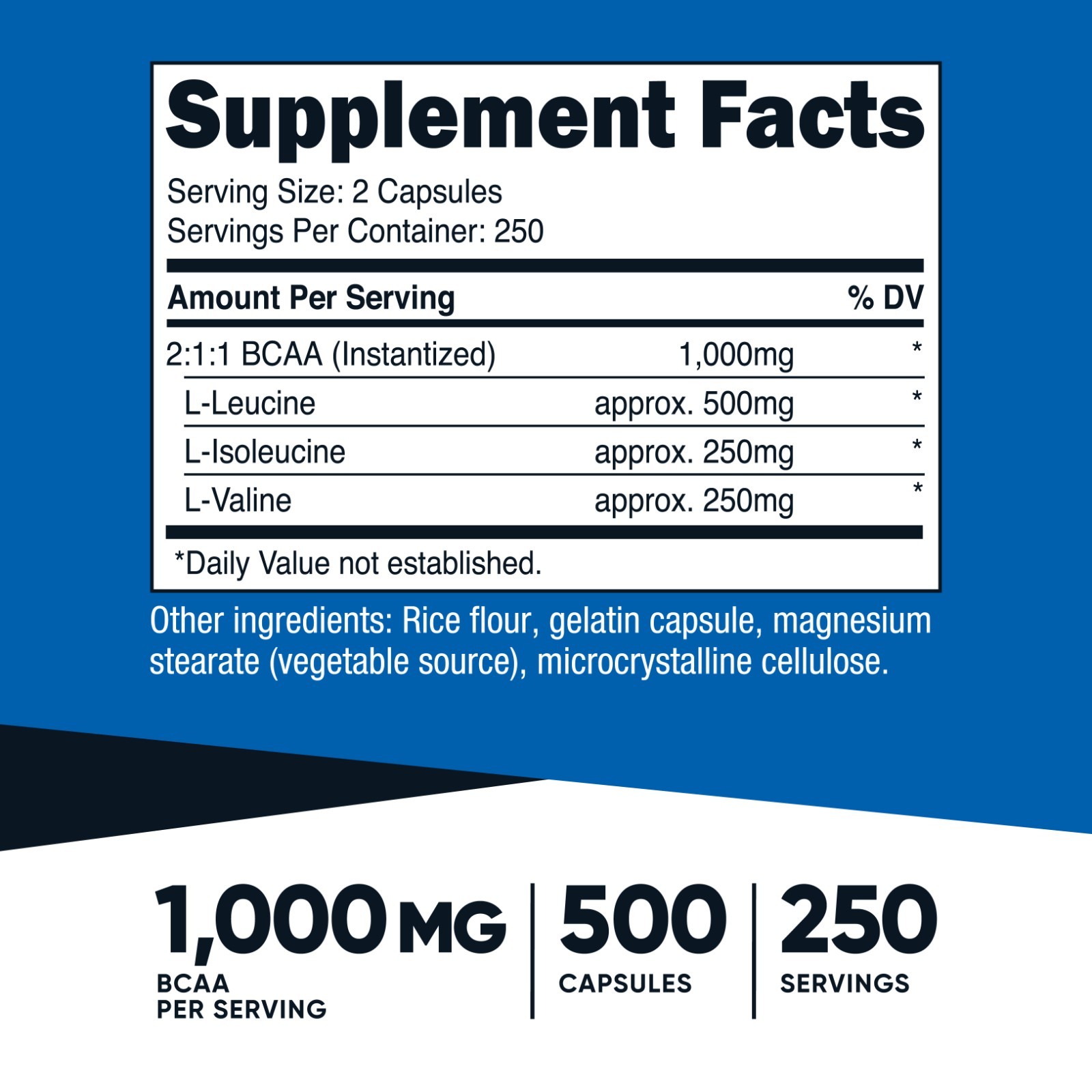 Nutricost BCAA Capsules 2:1:1 500mg, 500 Capsules