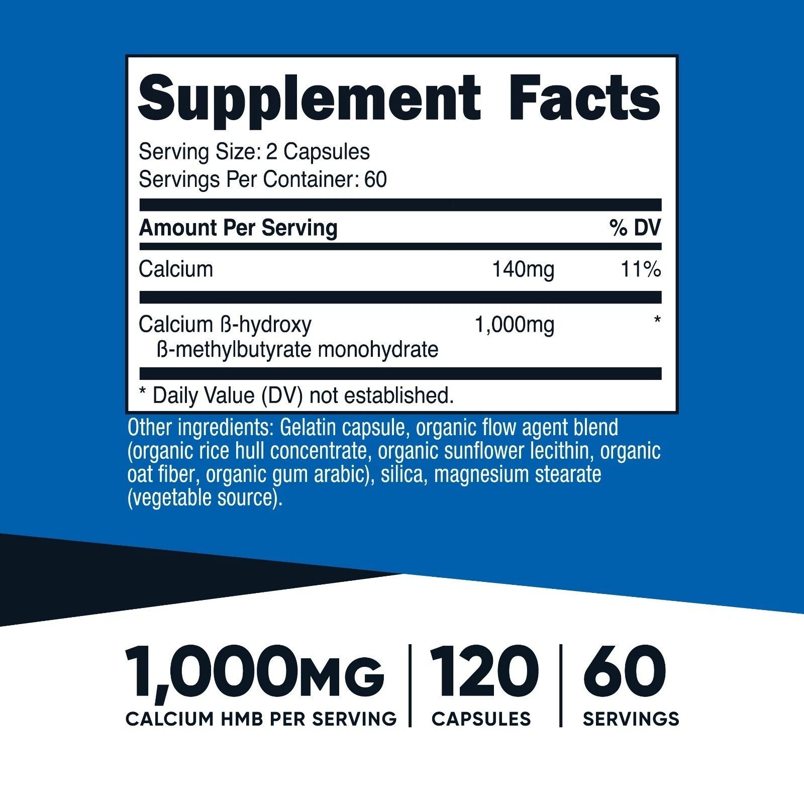 Nutricost HMB (Beta-Hydroxy Beta-Methylbutyric) 1000mg 120 Capsules, 60 Servings