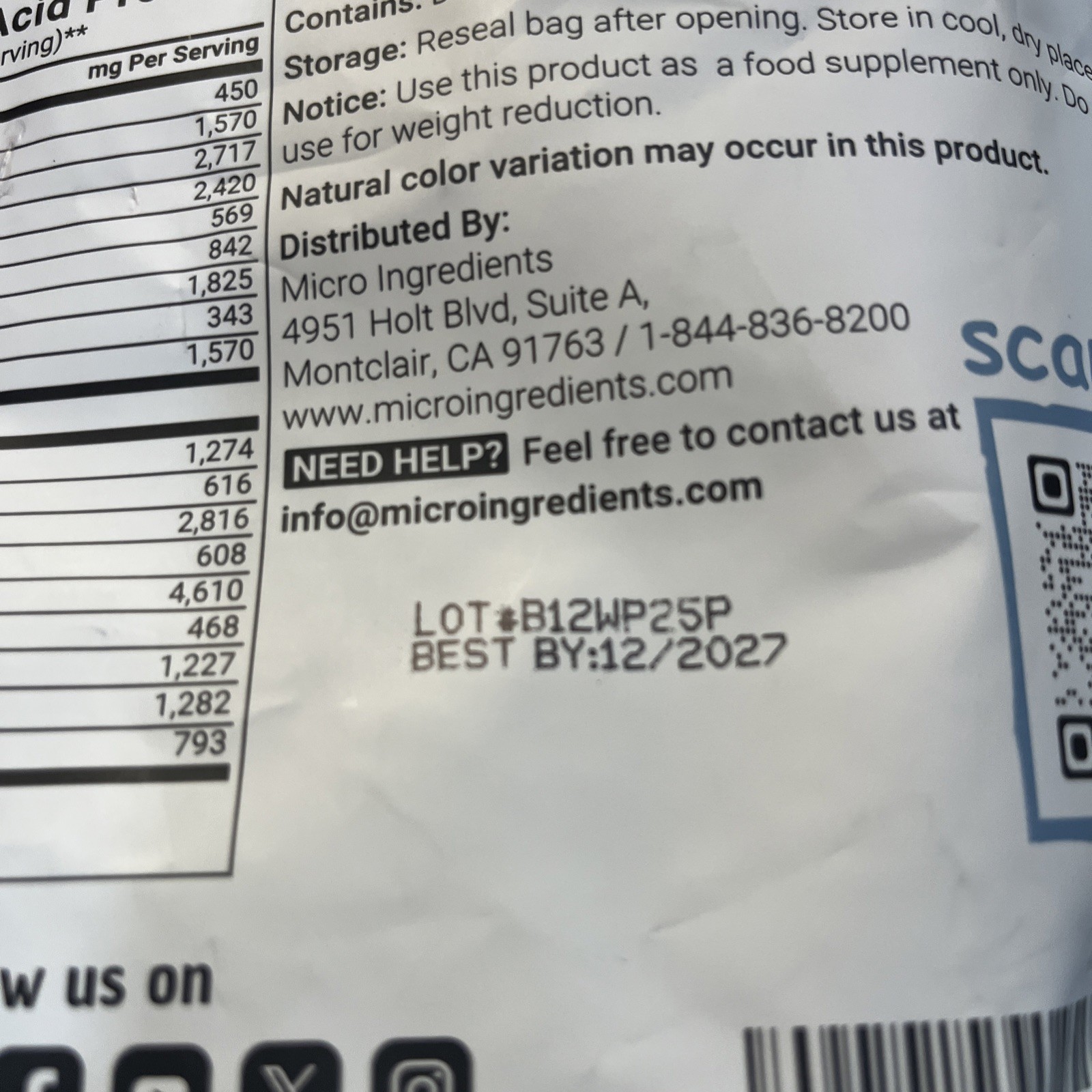 Micro Ingredients Instant Whey Protein Concentrate Unflavored 2lbs Exp. 12/27