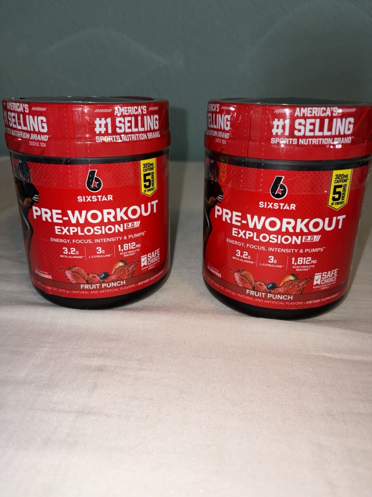 six star pre workout explosion 2.0 Lot Of 2 Jars Fruit Punch 9.52oz Per Ex 10/27