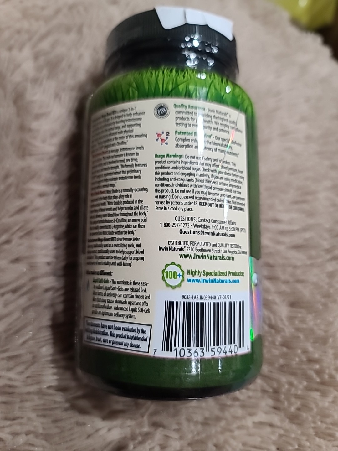 Irwin Naturals, Testerone MEGA BOOST RED, 56 Liquid Soft-Gels Exp. 11/26