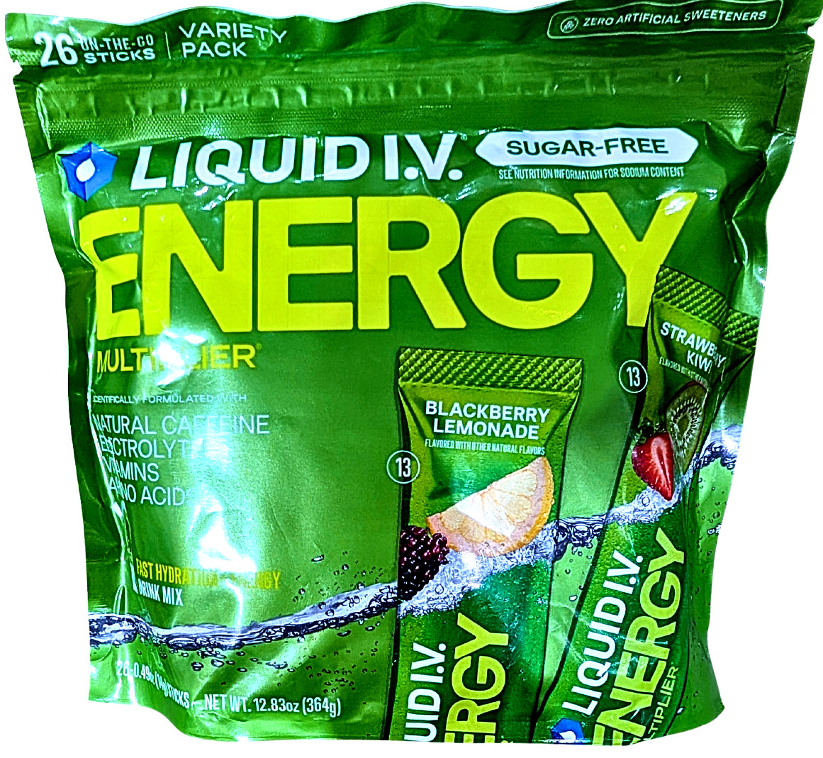 Liquid I.V. Energy Multiplier Sugar Free Drink Mix Variety Pack 26 Sticks ED7/27